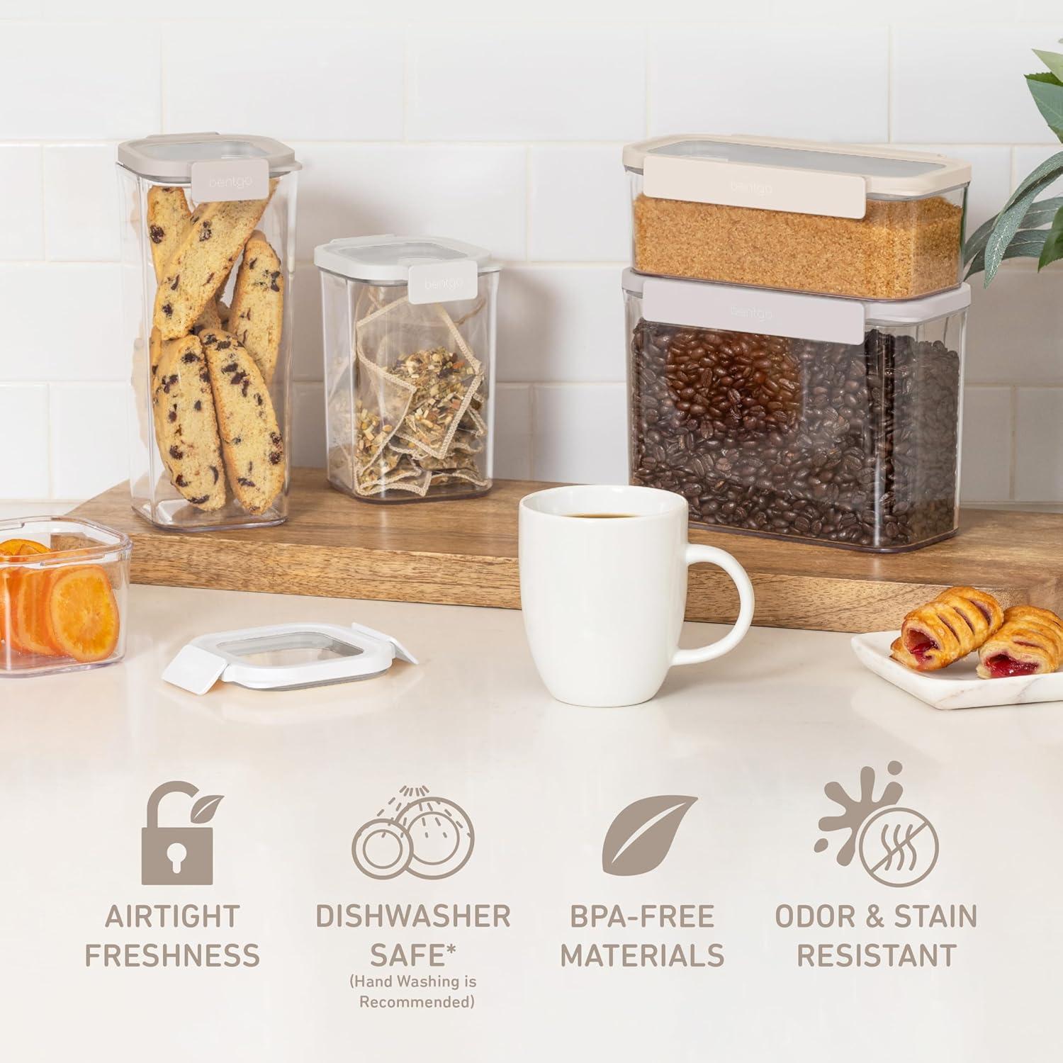 imageBentgo Pantry  10Piece Airtight Food Storage Containers Clear Stackable Kitchen ampamp Pantry Organization Locking Lids for Freshness BPAFree Plastic  Ideal for Sugar Flour ampamp More White StoneWhite Stone