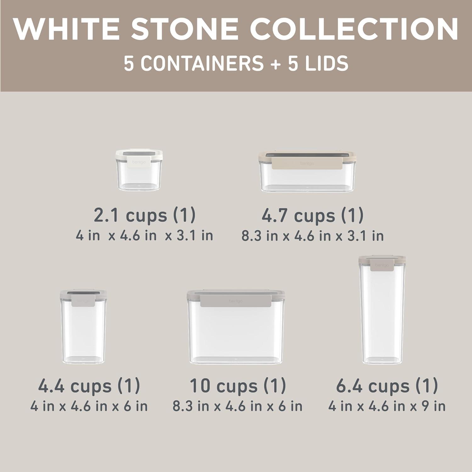 imageBentgo Pantry  10Piece Airtight Food Storage Containers Clear Stackable Kitchen ampamp Pantry Organization Locking Lids for Freshness BPAFree Plastic  Ideal for Sugar Flour ampamp More White StoneWhite Stone