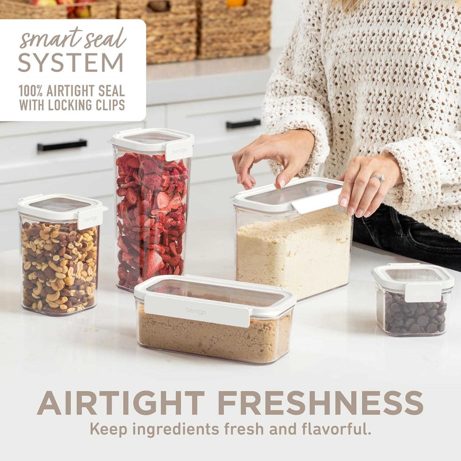 imageBentgo Pantry  10Piece Airtight Food Storage Containers Clear Stackable Kitchen ampamp Pantry Organization Locking Lids for Freshness BPAFree Plastic  Ideal for Sugar Flour ampamp More White StoneSnow
