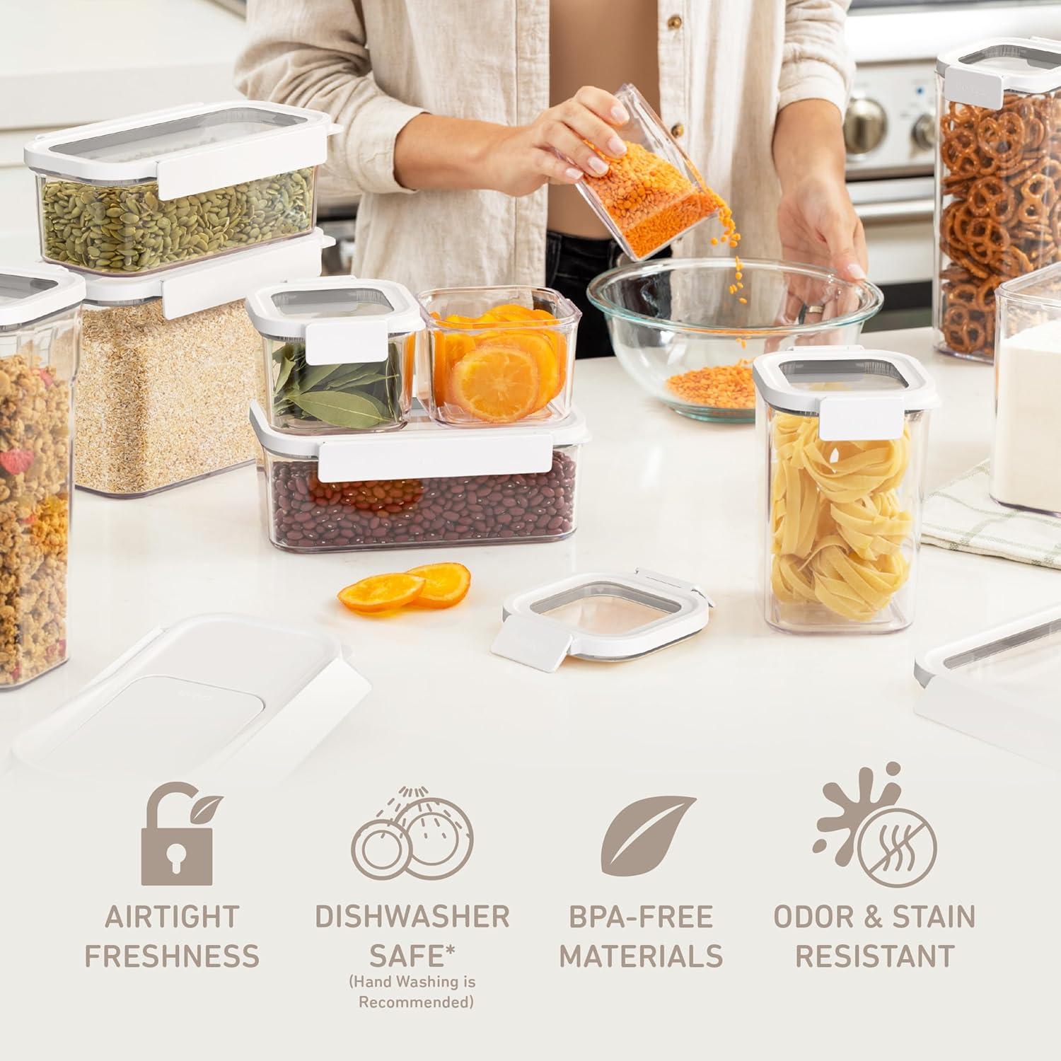 imageBentgo Pantry  22Piece Airtight Food Storage Containers Clear and Stackable Kitchen and Pantry Organization Set Locking Lids for Freshness Bonus Cereal Lid ampamp Scoop BPAFree Plastic White StoneSnow