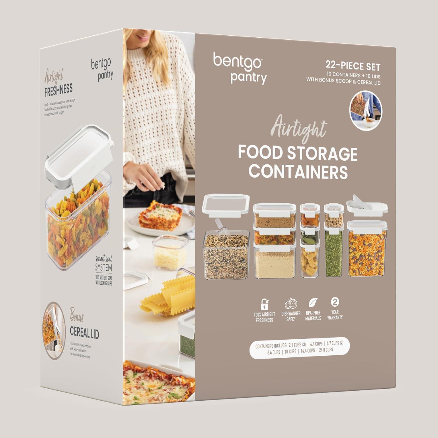 imageBentgo Pantry  22Piece Airtight Food Storage Containers Clear and Stackable Kitchen and Pantry Organization Set Locking Lids for Freshness Bonus Cereal Lid ampamp Scoop BPAFree Plastic White StoneSnow