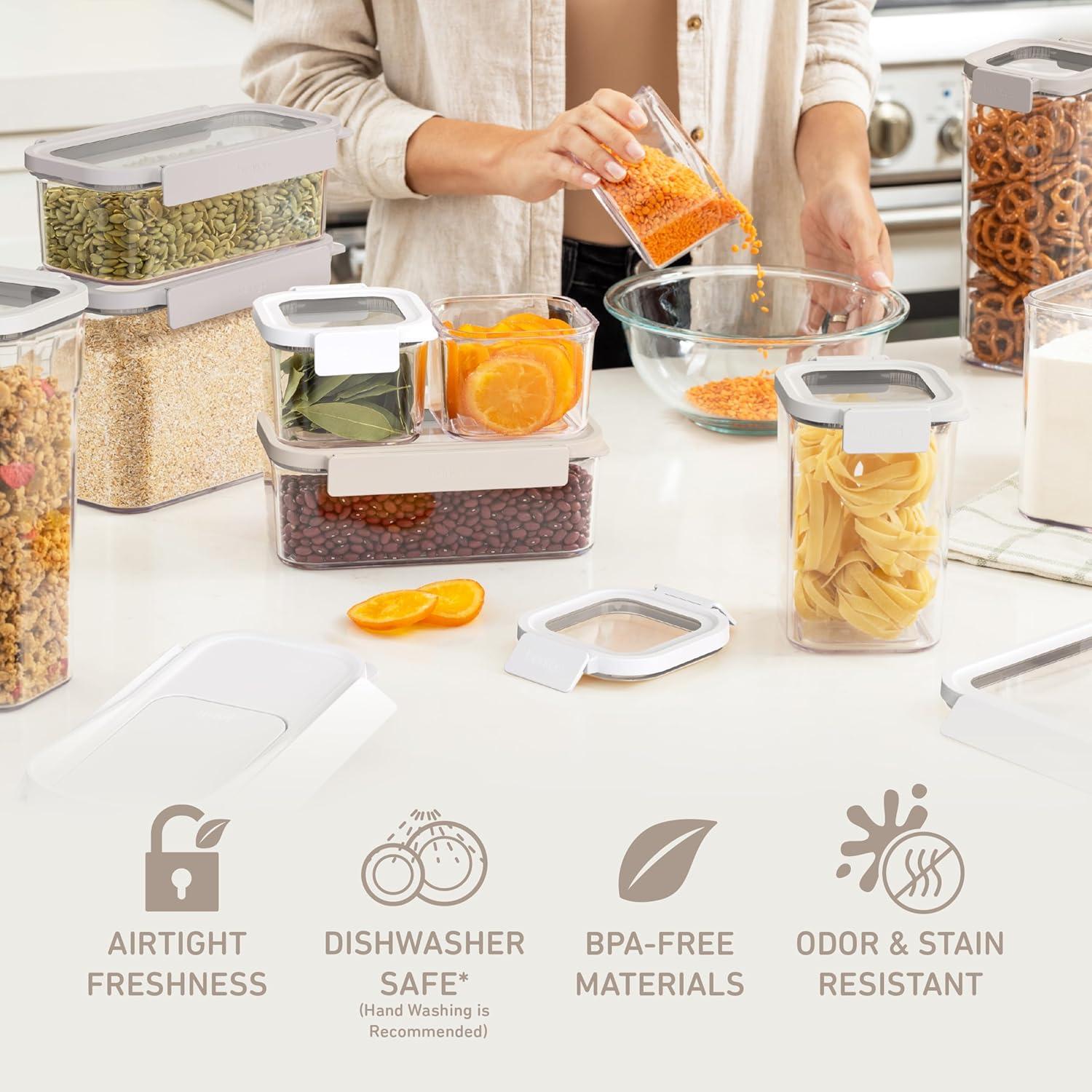 imageBentgo Pantry  22Piece Airtight Food Storage Containers Clear and Stackable Kitchen and Pantry Organization Set Locking Lids for Freshness Bonus Cereal Lid ampamp Scoop BPAFree Plastic White StoneWhite Stone