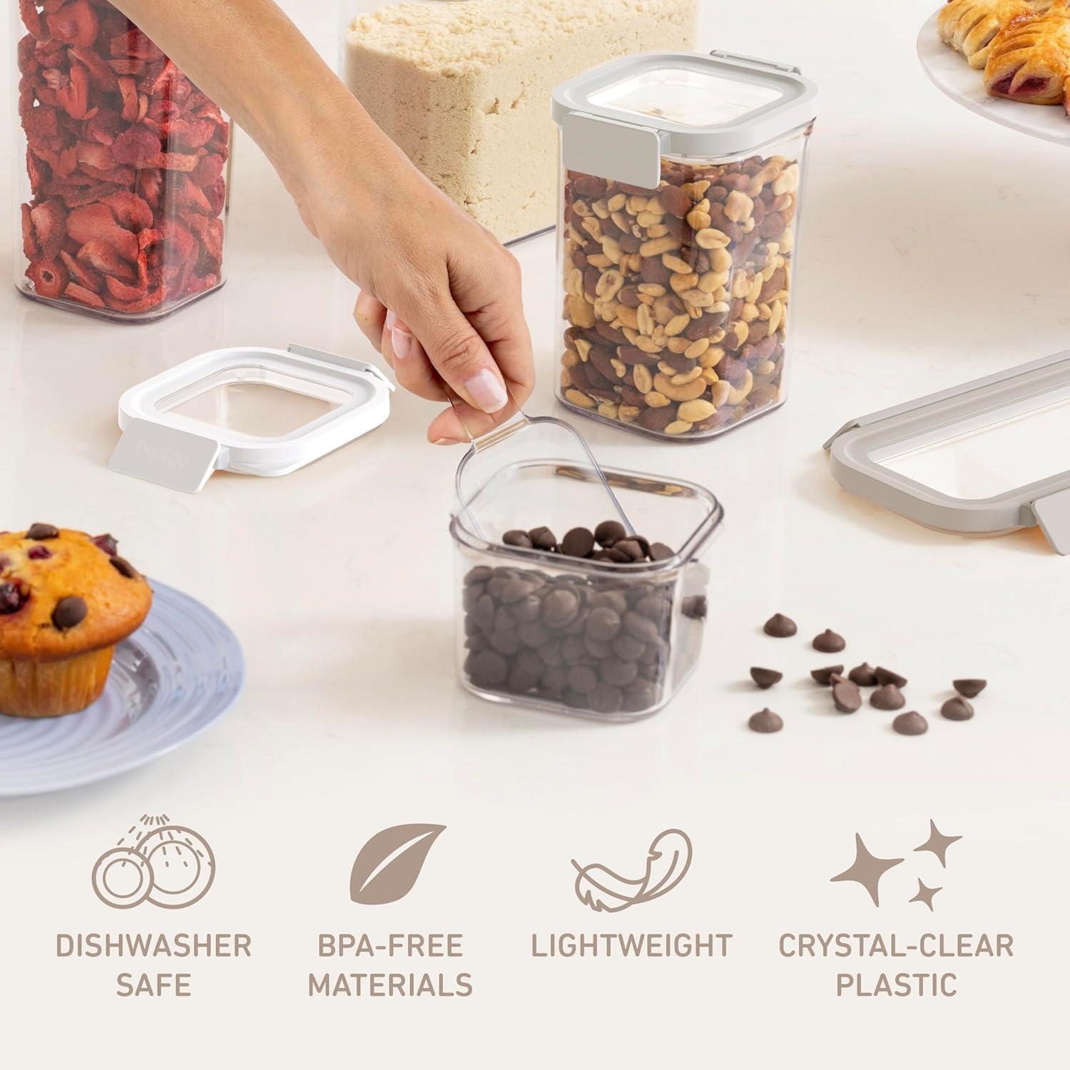 imageBentgo Pantry  22Piece Airtight Food Storage Containers Clear and Stackable Kitchen and Pantry Organization Set Locking Lids for Freshness Bonus Cereal Lid ampamp Scoop BPAFree Plastic White Stone3Piece Set Scoop Accessories  Clear