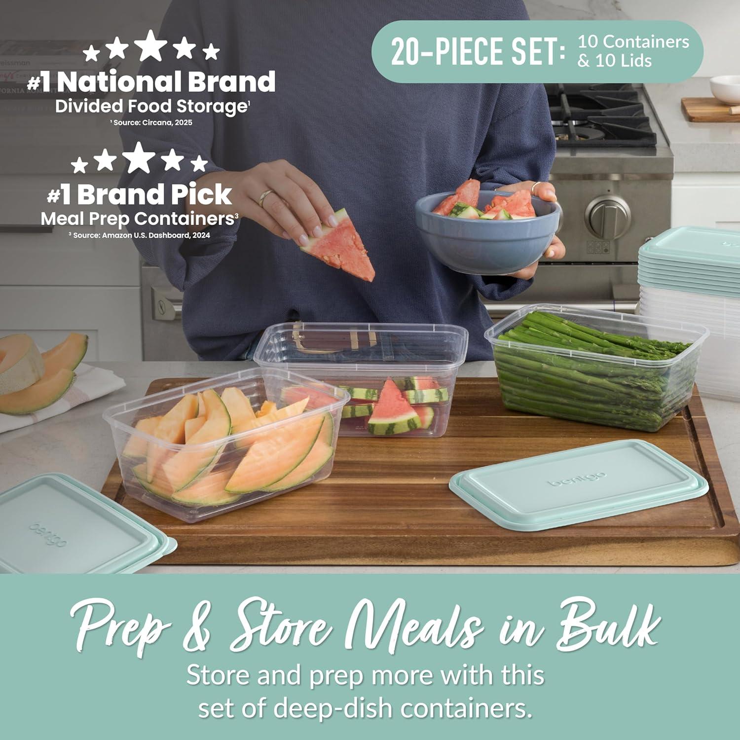 imageBentgo Prep  20Piece DeepDish Storage Containers ExtraLarge 8Cup Capacity for Meal Prep ampamp Leftovers Reusable PFAS ampamp BPAFree Durable Microwave Freezer ampamp Dishwasher Safe Aqua Splash