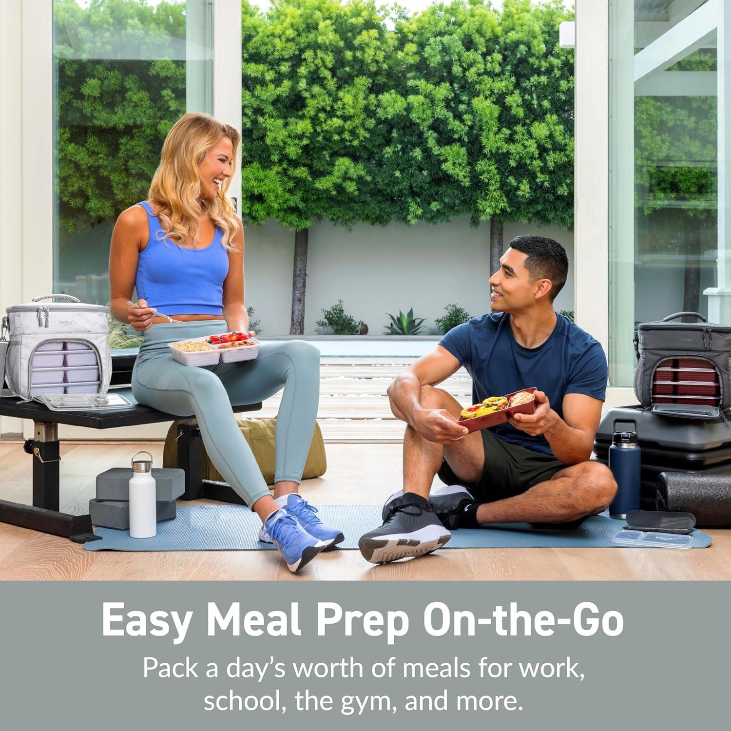 imageBentgo Prep Deluxe Insulated Multimeal Bag  Lunch Box Bag Holds 5 Meals Premium Insulation up to 8 Hrs Durable WaterResistant  Large Capacity For Adult Meal Prep White MarbleWhite Marble