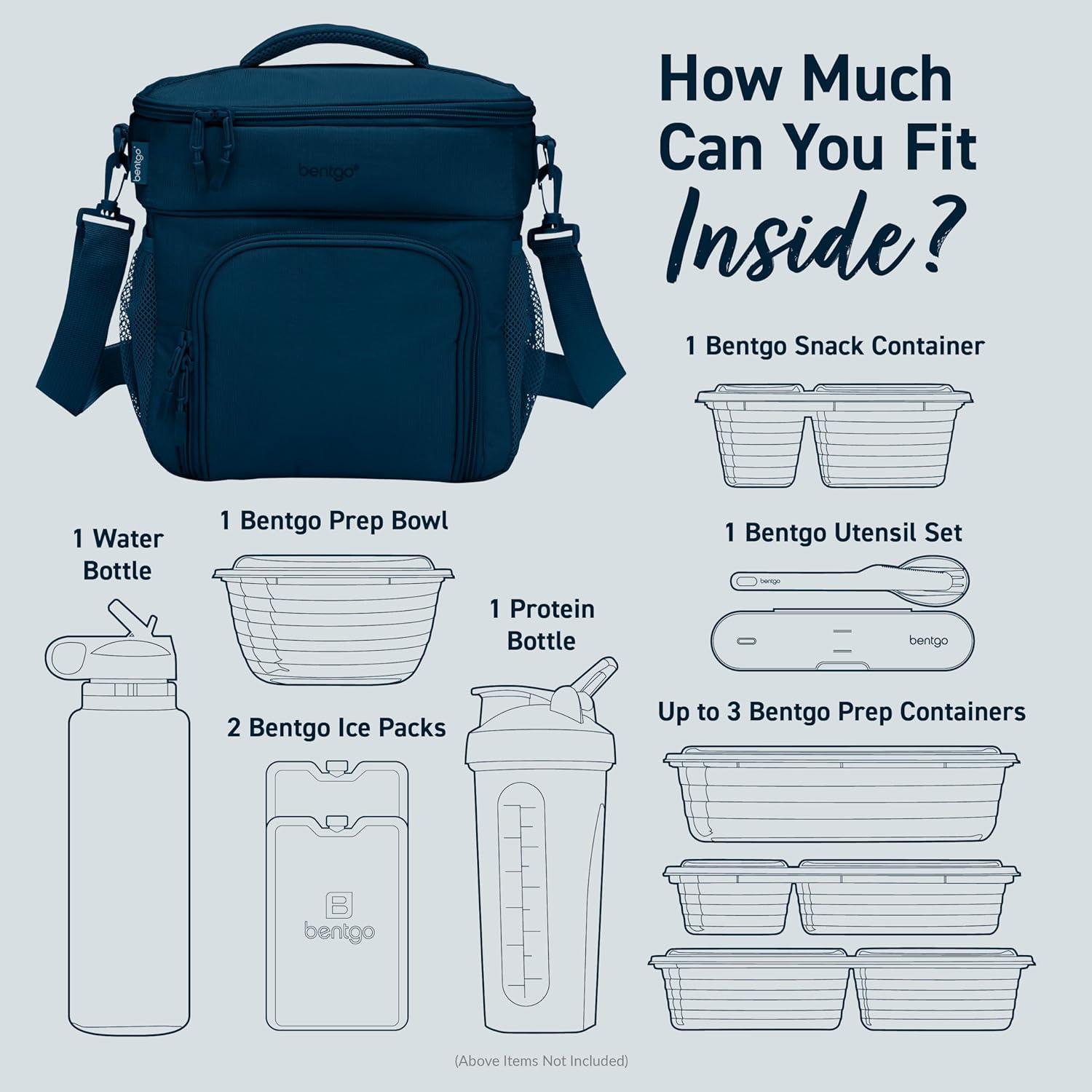 imageBentgo Prep Deluxe Insulated Multimeal Bag  Lunch Box Bag Holds 5 Meals Premium Insulation up to 8 Hrs Durable WaterResistant  Large Capacity For Adult Meal Prep White MarbleNavy Blue