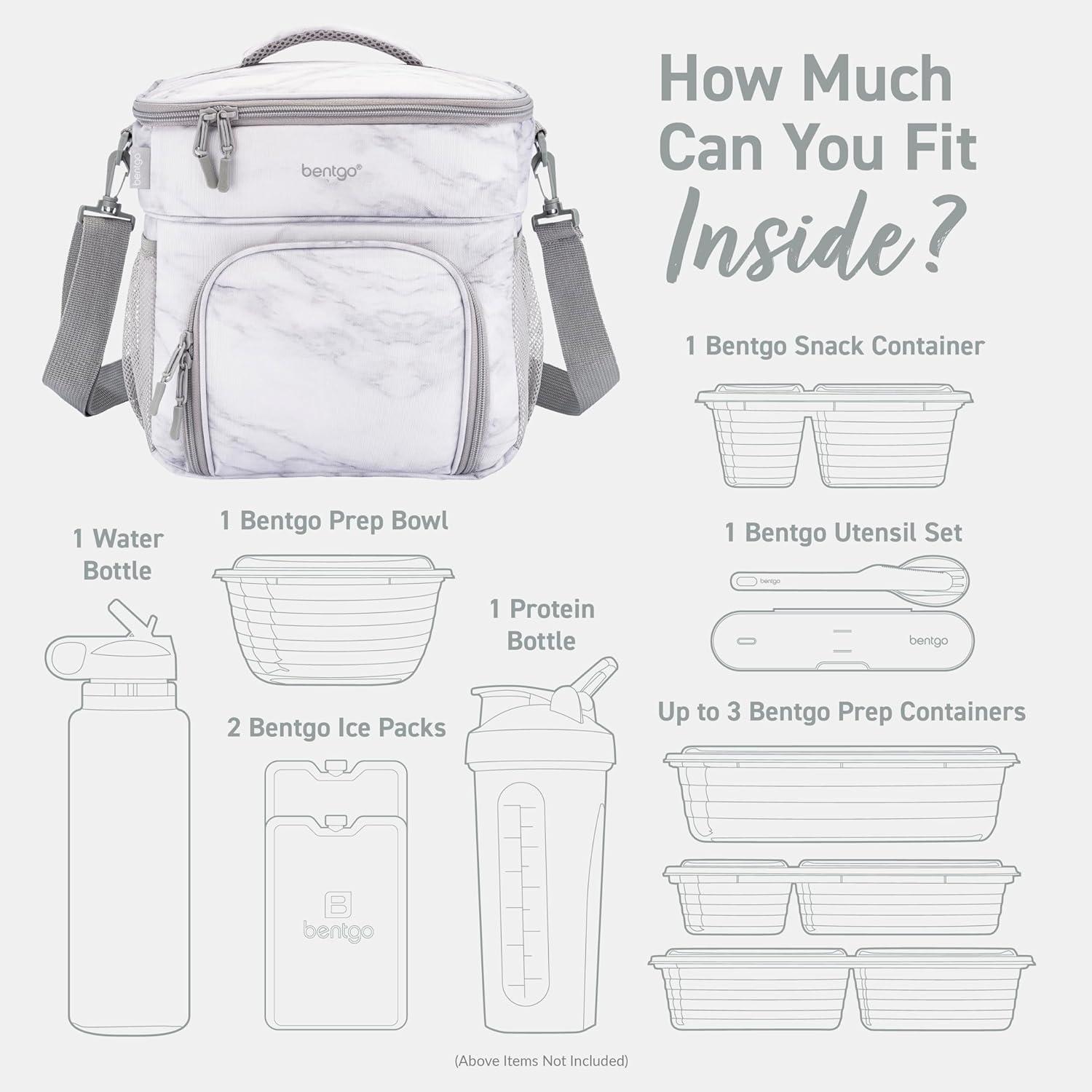 imageBentgo Prep Deluxe Insulated Multimeal Bag  Lunch Box Bag Holds 5 Meals Premium Insulation up to 8 Hrs Durable WaterResistant  Large Capacity For Adult Meal Prep White MarbleWhite Marble