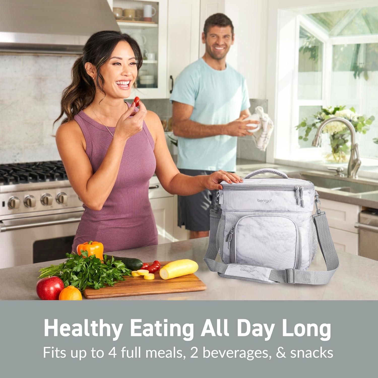 imageBentgo Prep Deluxe Insulated Multimeal Bag  Lunch Box Bag Holds 5 Meals Premium Insulation up to 8 Hrs Durable WaterResistant  Large Capacity For Adult Meal Prep White MarbleWhite Marble