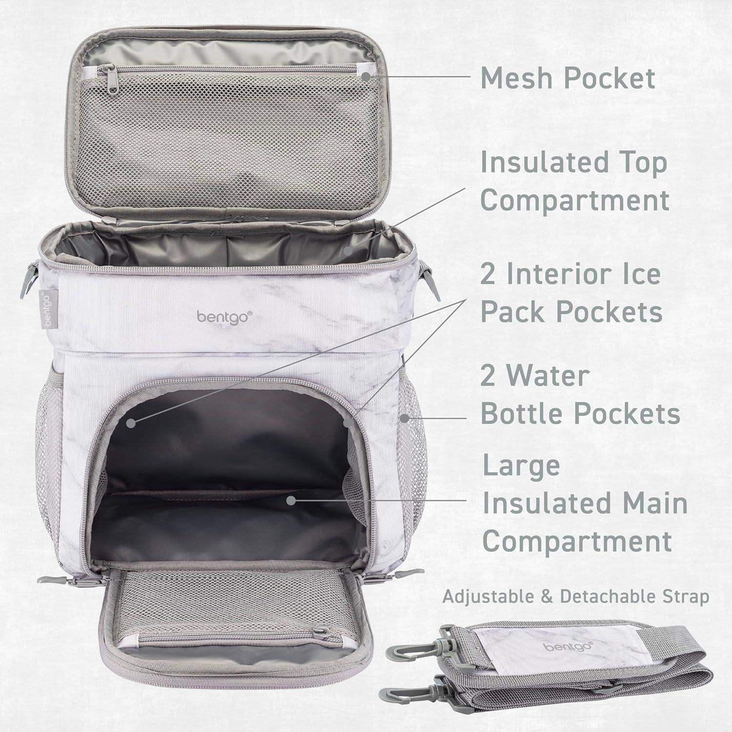 imageBentgo Prep Deluxe Insulated Multimeal Bag  Lunch Box Bag Holds 5 Meals Premium Insulation up to 8 Hrs Durable WaterResistant  Large Capacity For Adult Meal Prep White MarbleWhite Marble
