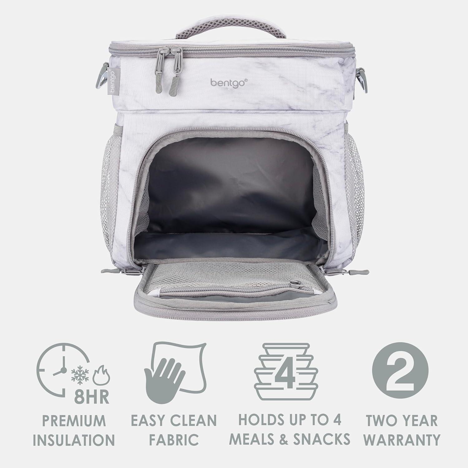 imageBentgo Prep Deluxe Insulated Multimeal Bag  Lunch Box Bag Holds 5 Meals Premium Insulation up to 8 Hrs Durable WaterResistant  Large Capacity For Adult Meal Prep White MarbleWhite Marble