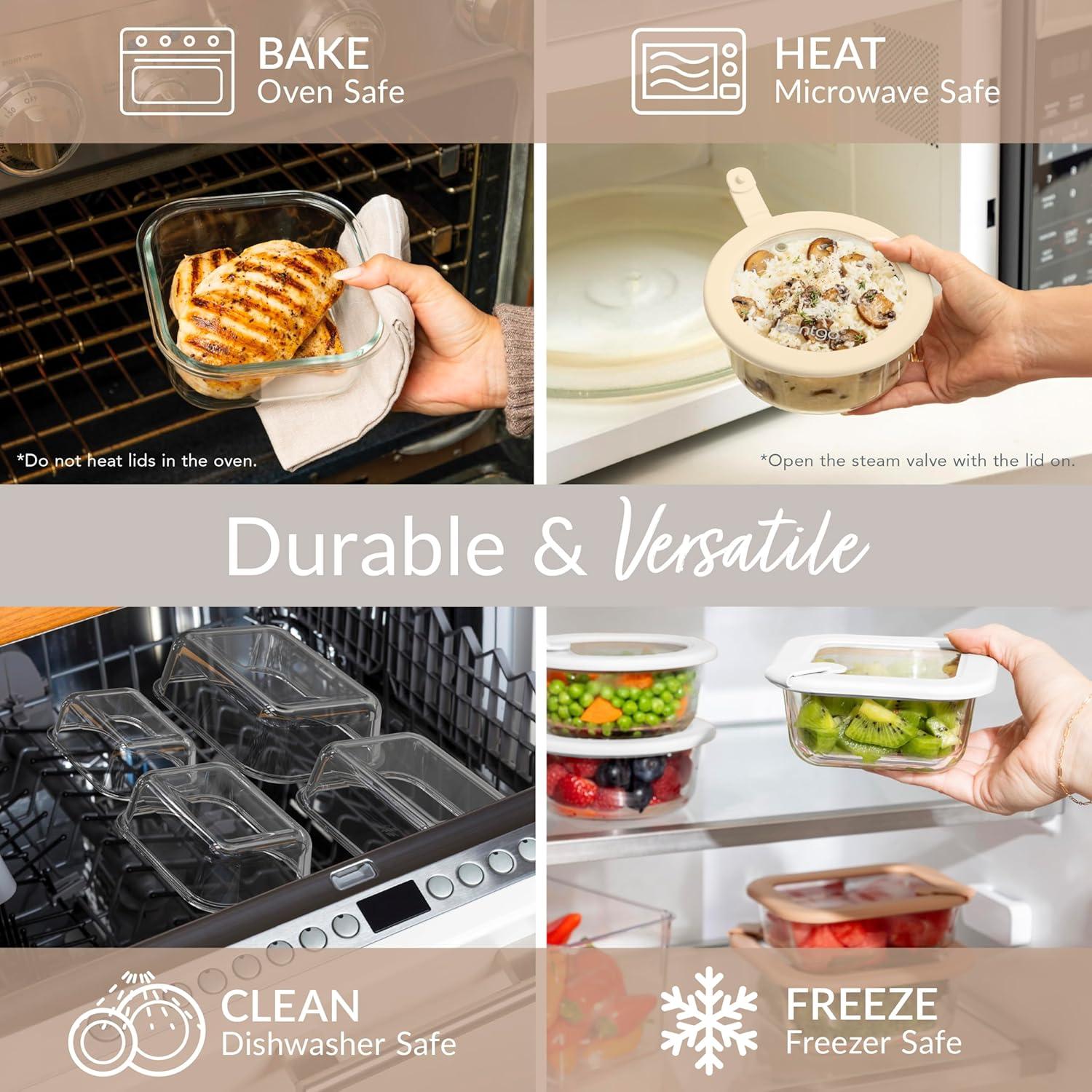 imageBentgo Signature LeakProof Glass Food Storage  10Piece Set 1Compartment PlasticFree Containers with Airtight Glass Lids BPAFree Microwave Freezer Oven ampamp Dishwasher Safe White Stone10Piece Set White Stone