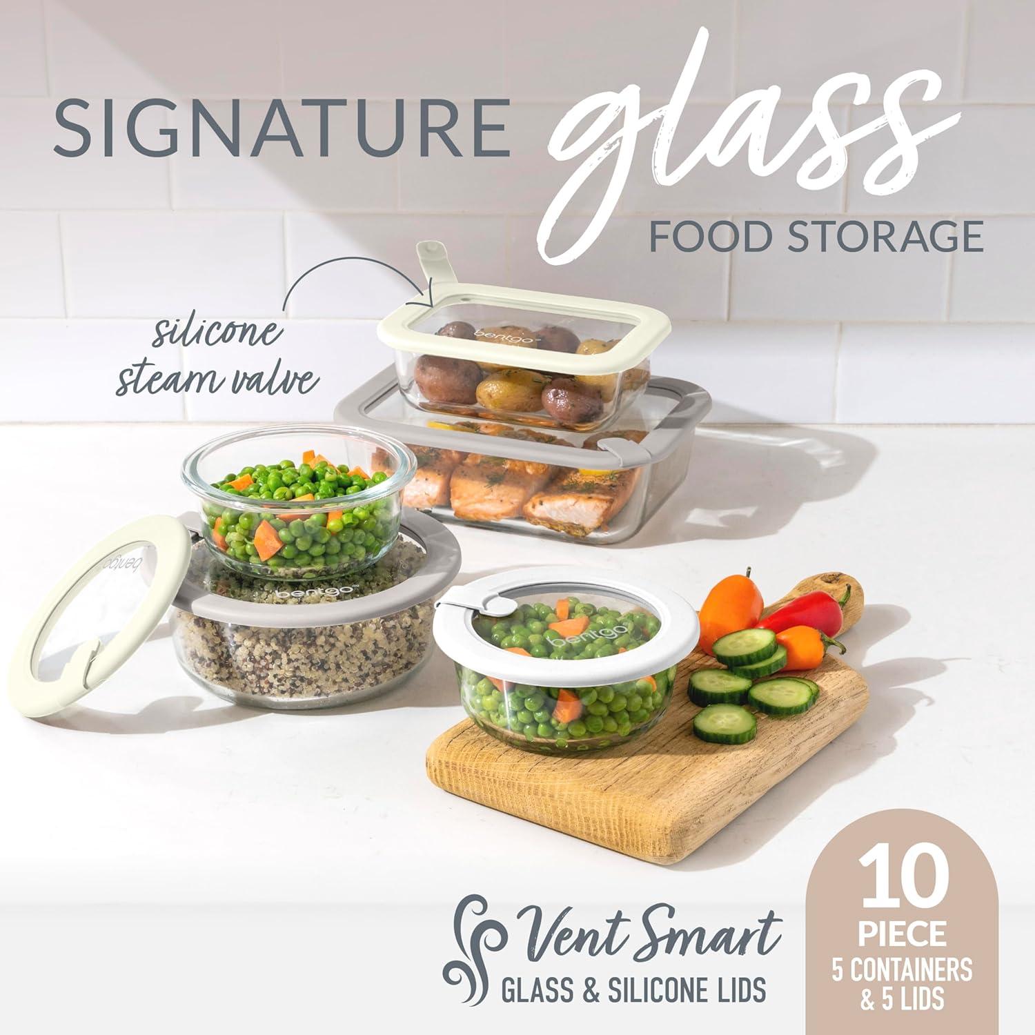 imageBentgo Signature LeakProof Glass Food Storage  10Piece Set 1Compartment PlasticFree Containers with Airtight Glass Lids BPAFree Microwave Freezer Oven ampamp Dishwasher Safe White Stone10Piece Set White Stone
