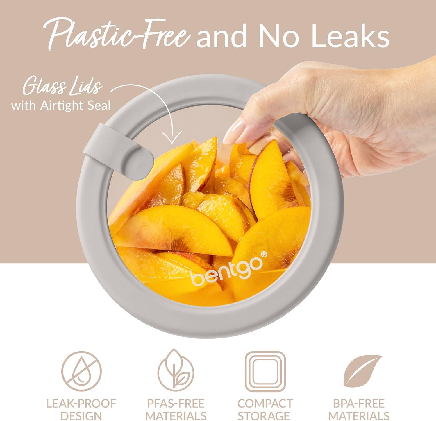 imageBentgo Signature LeakProof Glass Food Storage  12Piece Set 1Compartment PlasticFree Containers with Airtight Glass Lids BPAFree Microwave Freezer Oven ampamp Dishwasher Safe White StoneWhite Stone