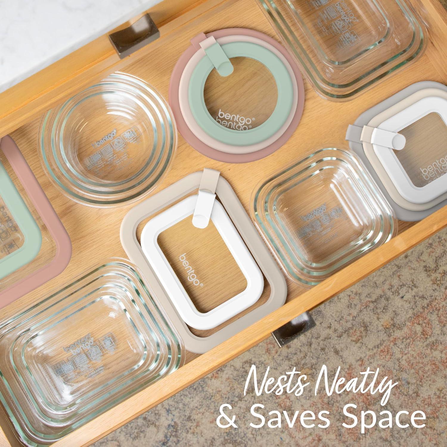 imageBentgo Signature LeakProof Glass Food Storage  12Piece Set 1Compartment PlasticFree Containers with Airtight Glass Lids BPAFree Microwave Freezer Oven ampamp Dishwasher Safe White StoneDesert Sage