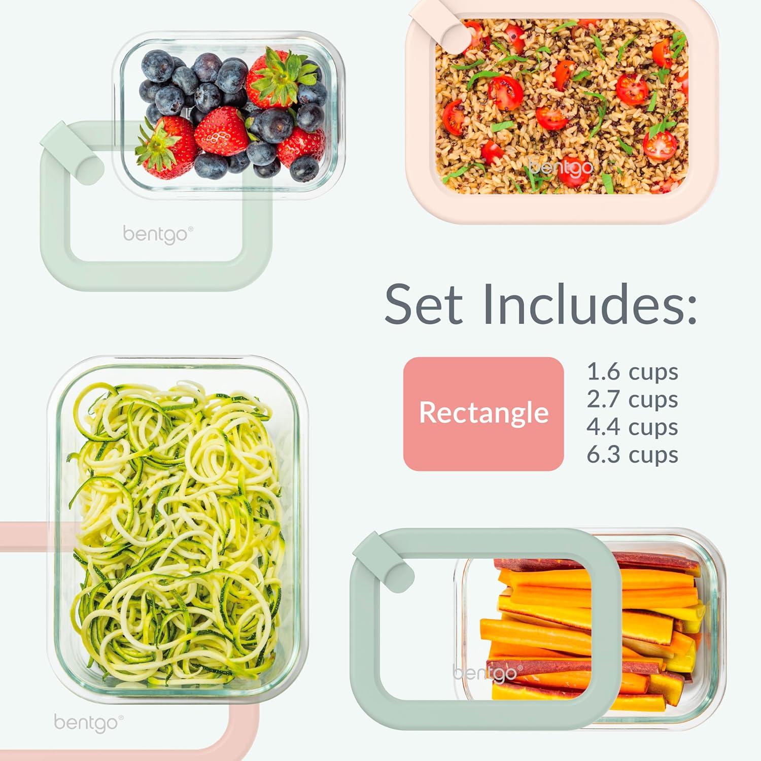 imageBentgo Signature LeakProof Glass Food Storage  8Piece Set 1Compartment PlasticFree Containers with Airtight Glass Lids BPAFree Microwave Freezer Oven ampamp Dishwasher Safe White StoneDesert Sage