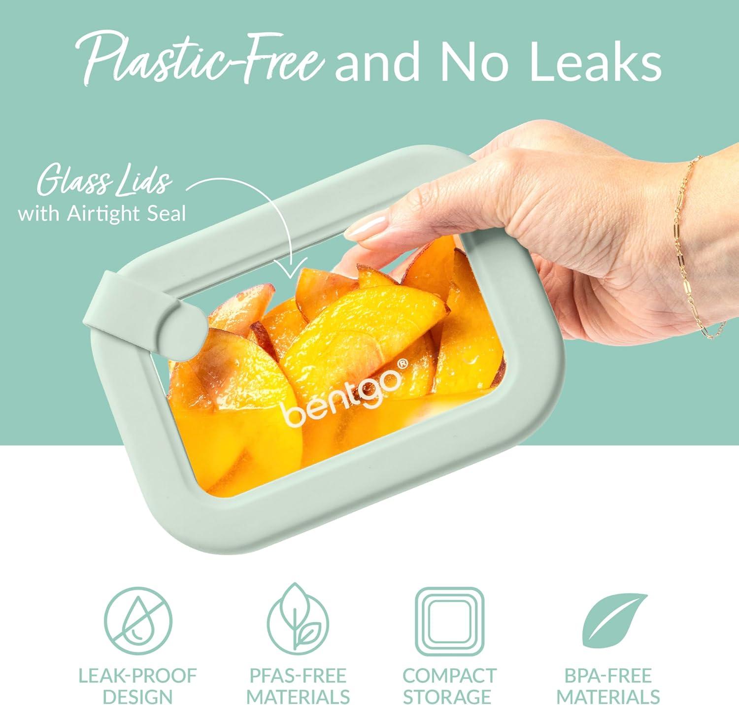 imageBentgo Signature LeakProof Glass Food Storage  8Piece Set 1Compartment PlasticFree Containers with Airtight Glass Lids BPAFree Microwave Freezer Oven ampamp Dishwasher Safe White StoneDesert Sage