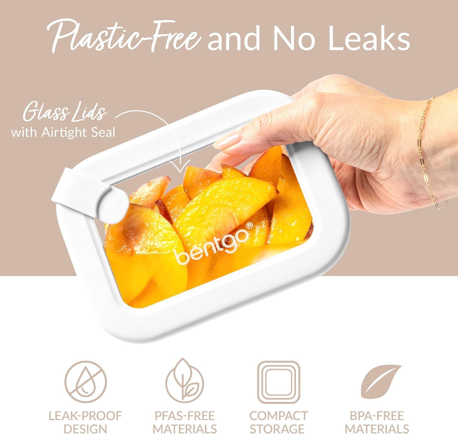 imageBentgo Signature LeakProof Glass Food Storage  8Piece Set 1Compartment PlasticFree Containers with Airtight Glass Lids BPAFree Microwave Freezer Oven ampamp Dishwasher Safe White StoneWhite Stone
