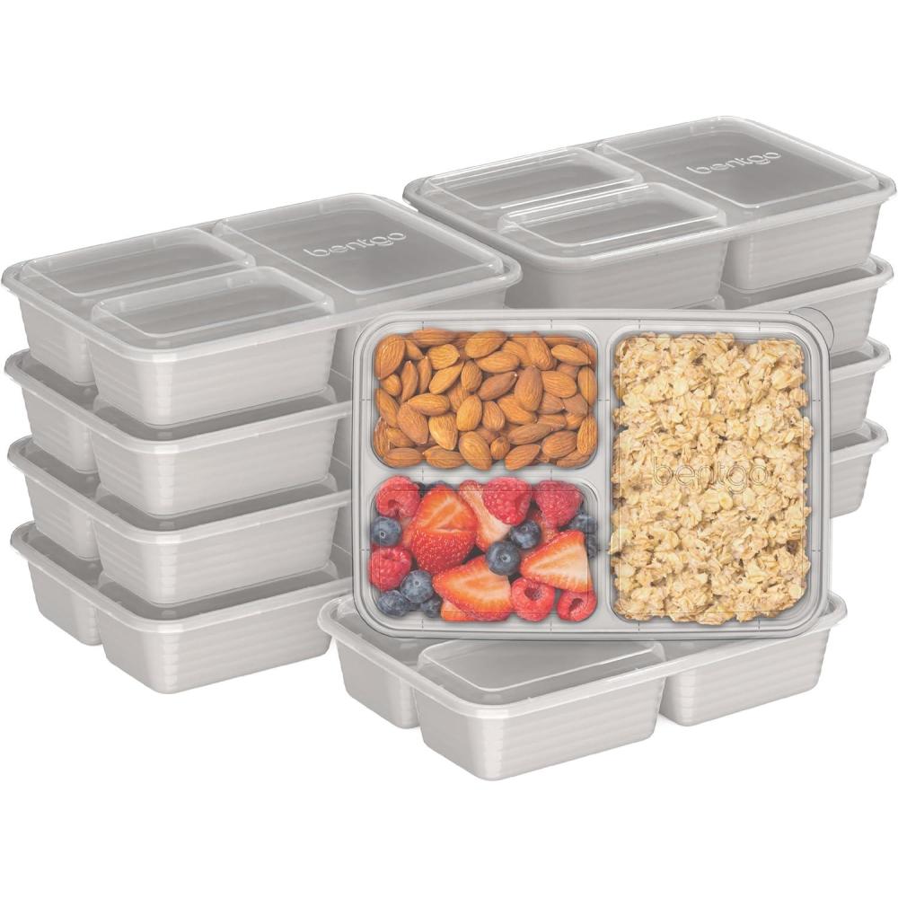 imageBentgo 20Piece Lightweight Durable Reusable BPAFree 3Compartment Containers  Microwave Freezer Dishwasher Safe  SilverStone Gray