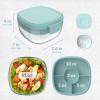 imageBentgo Glass AllinOne Salad Container  Large 61oz Salad Bowl with Lid 4Compartment BentoStyle Tray 3oz Sauce Container and Reusable Fork  Dishwasher Microwave and Oven Safe LavenderCoastal Seaglass