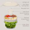 imageBentgo Glass AllinOne Salad Container  Large 61oz Salad Bowl with Lid 4Compartment BentoStyle Tray 3oz Sauce Container and Reusable Fork  Dishwasher Microwave and Oven Safe LavenderWhite Stone Tan