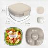 imageBentgo Glass AllinOne Salad Container  Large 61oz Salad Bowl with Lid 4Compartment BentoStyle Tray 3oz Sauce Container and Reusable Fork  Dishwasher Microwave and Oven Safe LavenderWhite Stone Tan