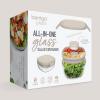 imageBentgo Glass AllinOne Salad Container  Large 61oz Salad Bowl with Lid 4Compartment BentoStyle Tray 3oz Sauce Container and Reusable Fork  Dishwasher Microwave and Oven Safe LavenderWhite Stone Tan