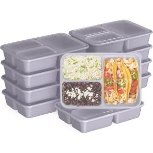 imageBentgo 20Piece Lightweight Durable Reusable BPAFree 3Compartment Containers  Microwave Freezer Dishwasher Safe  SilverLilac