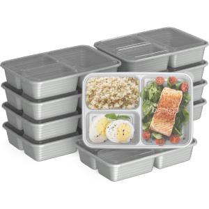 imageBentgo 20Piece Lightweight Durable Reusable BPAFree 3Compartment Containers  Microwave Freezer Dishwasher Safe  SilverSilver