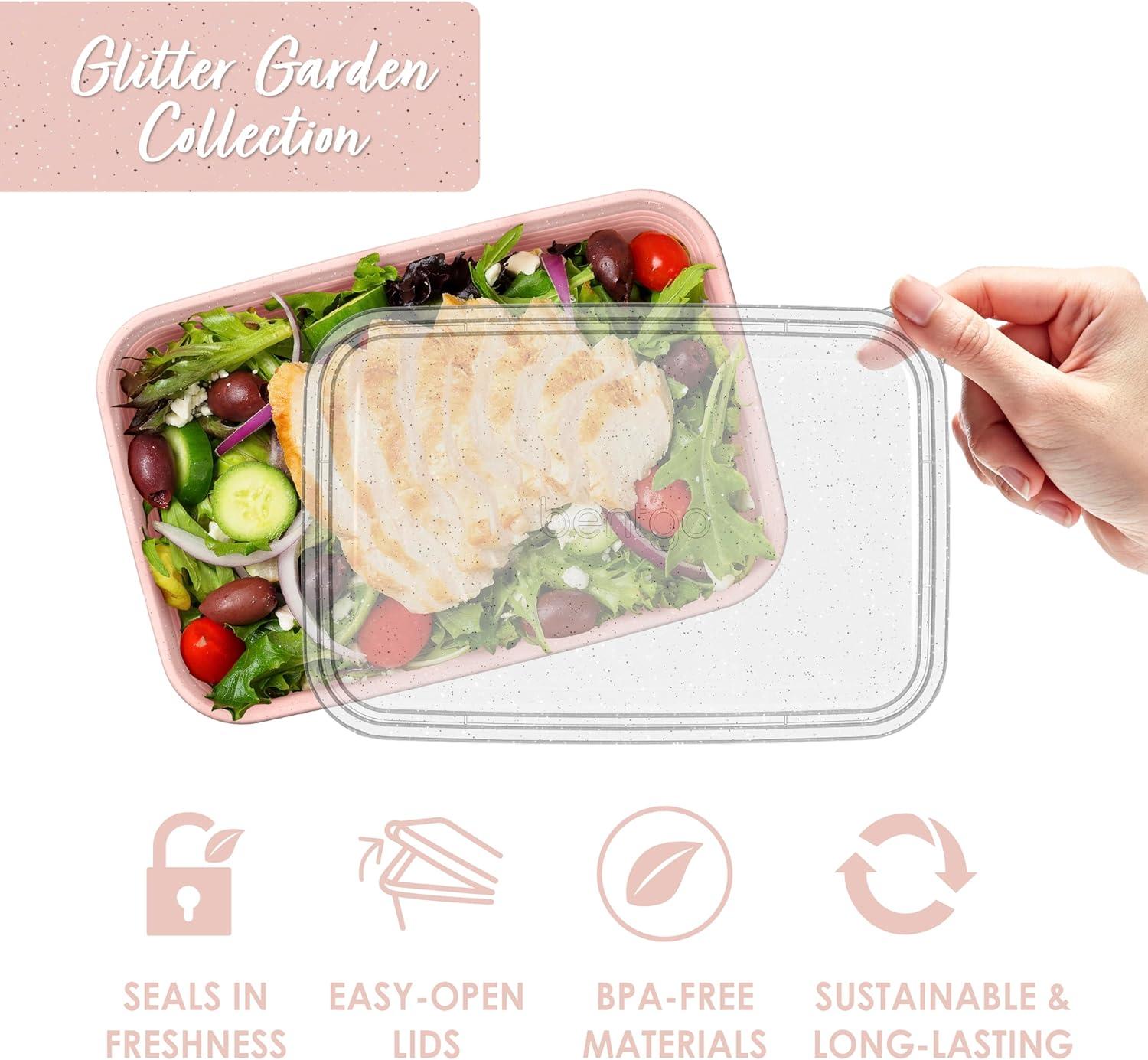 imageBentgo 20Piece Lightweight Durable Reusable BPAFree 1Compartment Containers  Microwave Freezer Dishwasher Safe  Blush PinkPeony Glitter