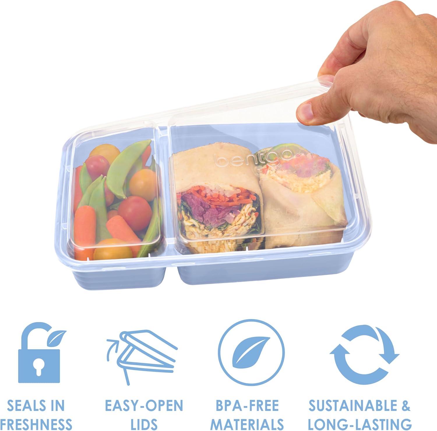 imageBentgo 20Piece Lightweight Durable Reusable BPAFree 2Compartment Containers  Microwave Freezer Dishwasher Safe  SkyPeriwinkle