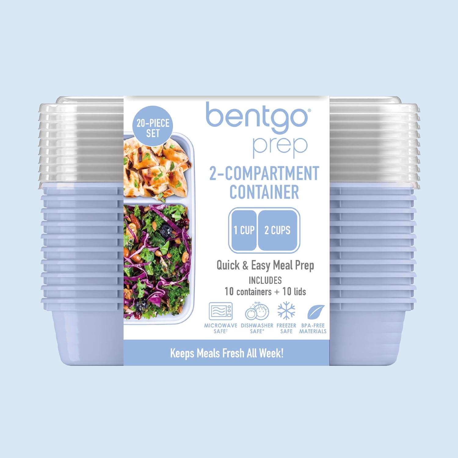 imageBentgo 20Piece Lightweight Durable Reusable BPAFree 2Compartment Containers  Microwave Freezer Dishwasher Safe  SkyPeriwinkle