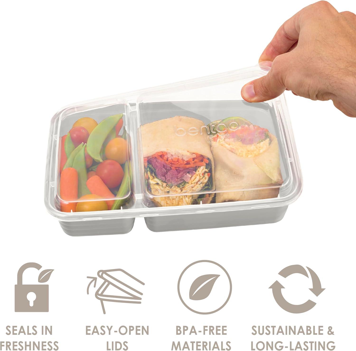 imageBentgo 20Piece Lightweight Durable Reusable BPAFree 2Compartment Containers  Microwave Freezer Dishwasher Safe  SkyWhisper Gray