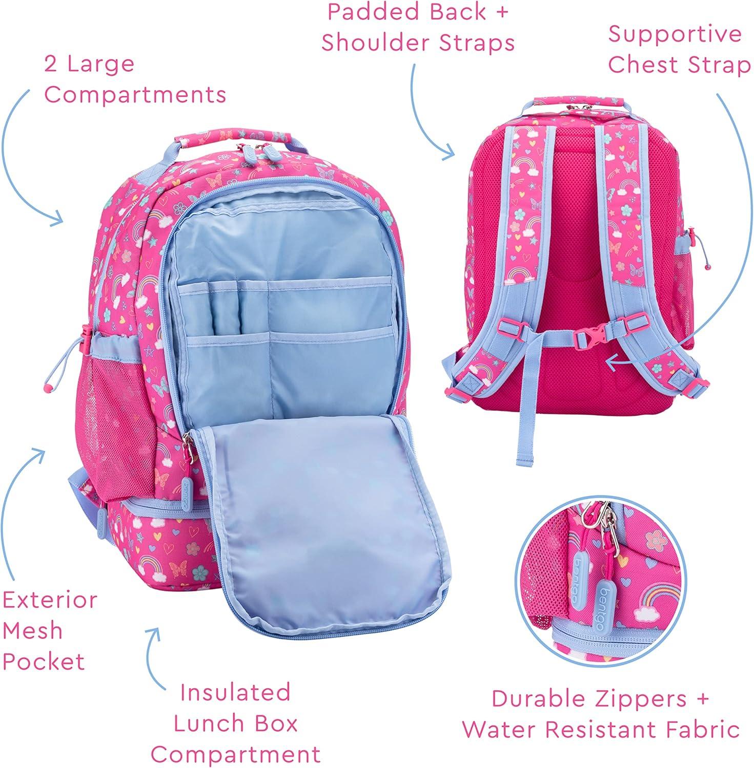 imageBentgo 2in1 Backpack ampamp Insulated Lunch Bag Set With Kids Prints Lunch Box Rainbows and Butterflies