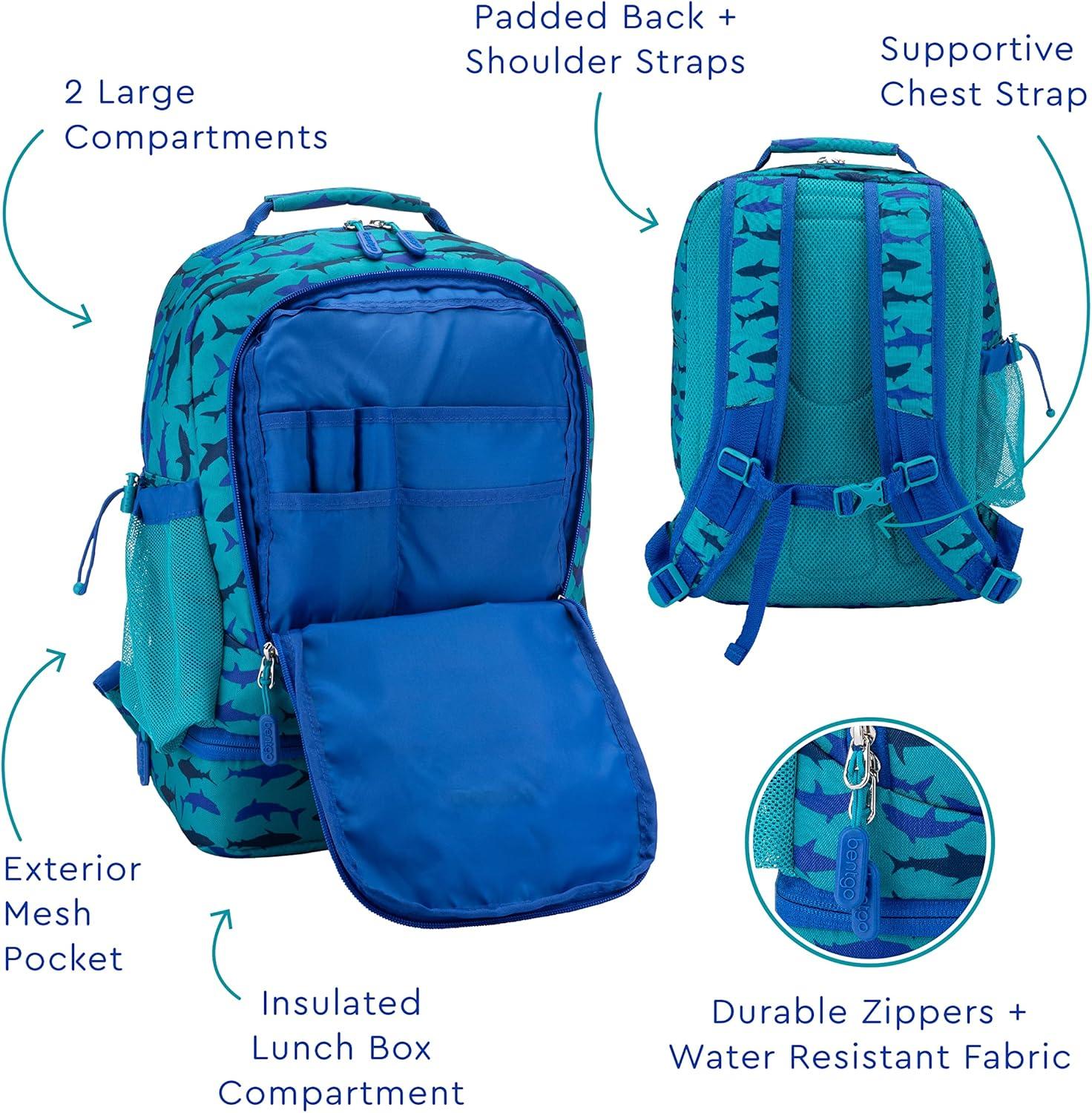 imageBentgo 2in1 Backpack ampamp Insulated Lunch Bag Set With Kids Prints Lunch Box Shark