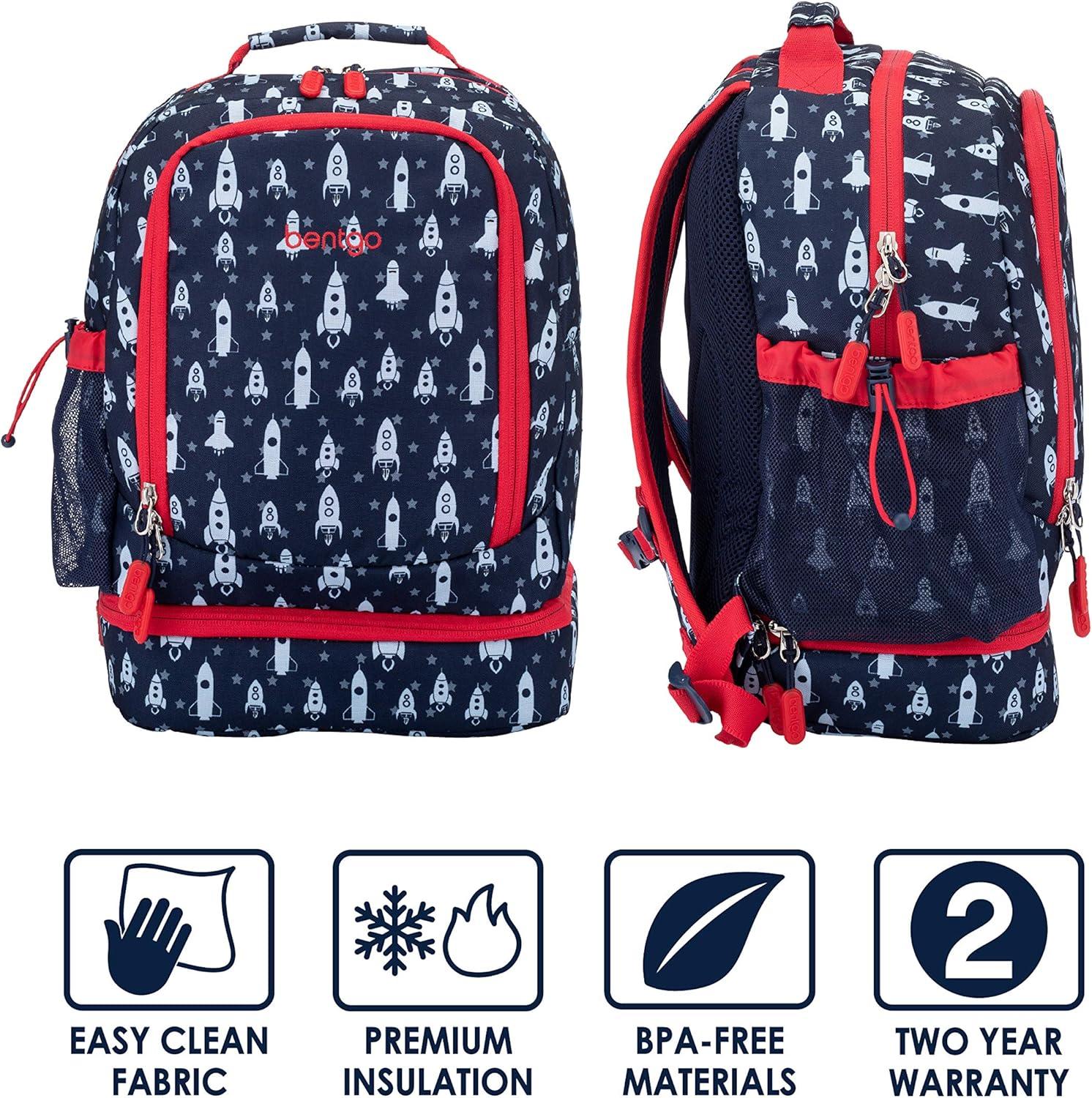 imageBentgo 2in1 Backpack ampamp Insulated Lunch Bag Set With Kids Prints Lunch Box and 4 Reusable Ice Packs Space Rockets