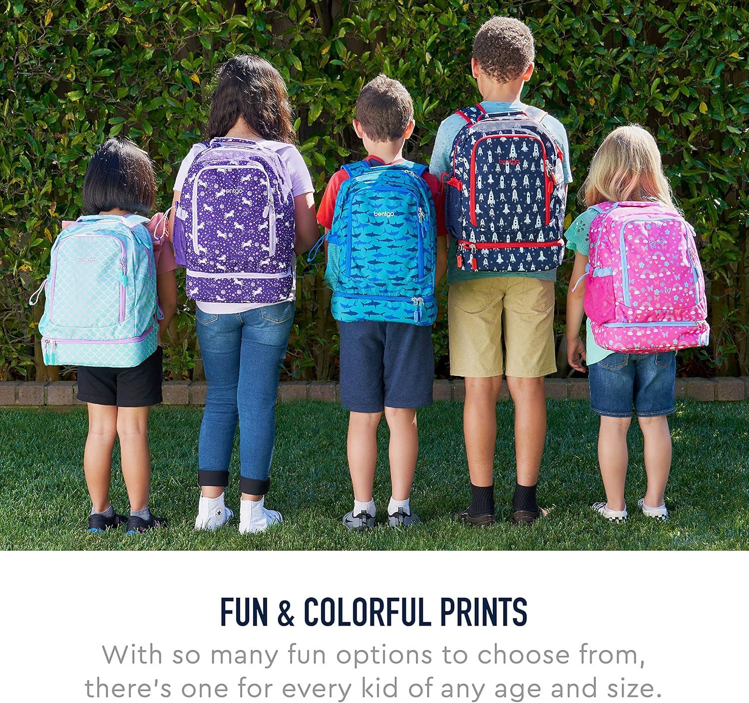 imageBentgo 2in1 Backpack ampamp Insulated Lunch Bag Set With Kids Prints Lunch Box and 4 Reusable Ice Packs Space Rockets