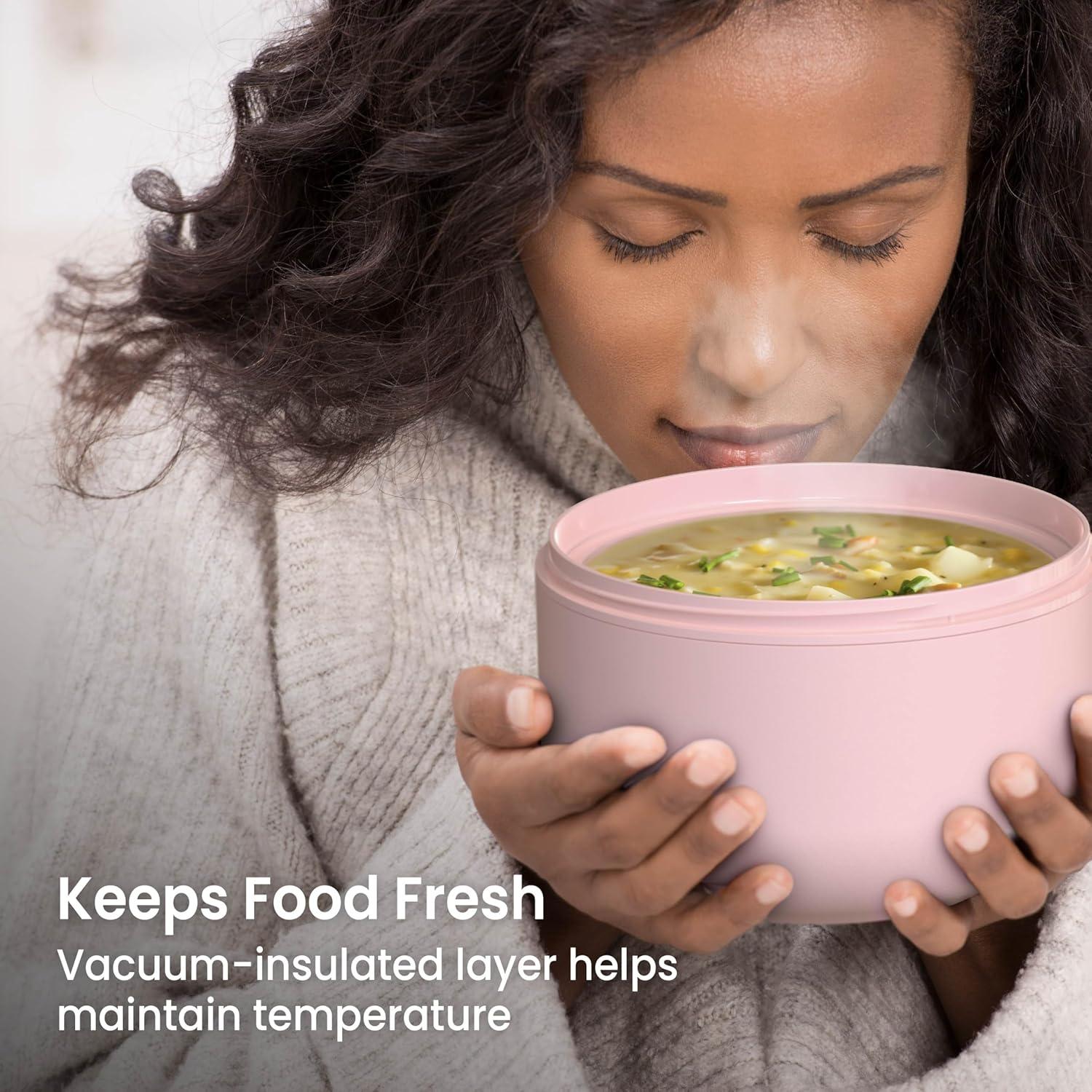 imageBentgo Bowl  Insulated LeakResistant Bowl with Snack Compartment Collapsible Utensils and Improved EasyGrip Design for OntheGo  Holds Soup Rice Cereal ampamp More  BPAFree 212 oz BlushBlush