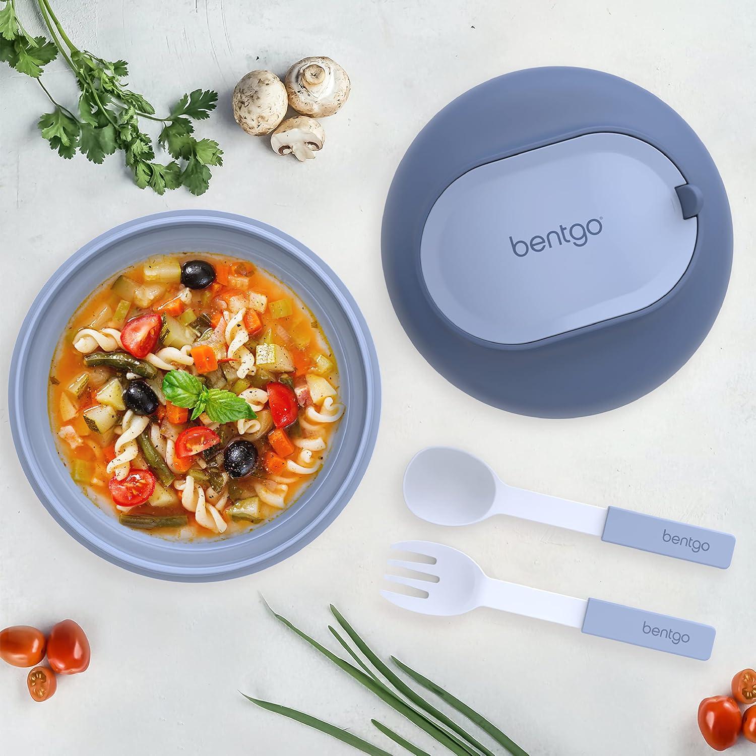 imageBentgo Bowl  Insulated LeakResistant Bowl with Snack Compartment Collapsible Utensils and Improved EasyGrip Design for OntheGo  Holds Soup Rice Cereal ampamp More  BPAFree 212 oz BlushSlate