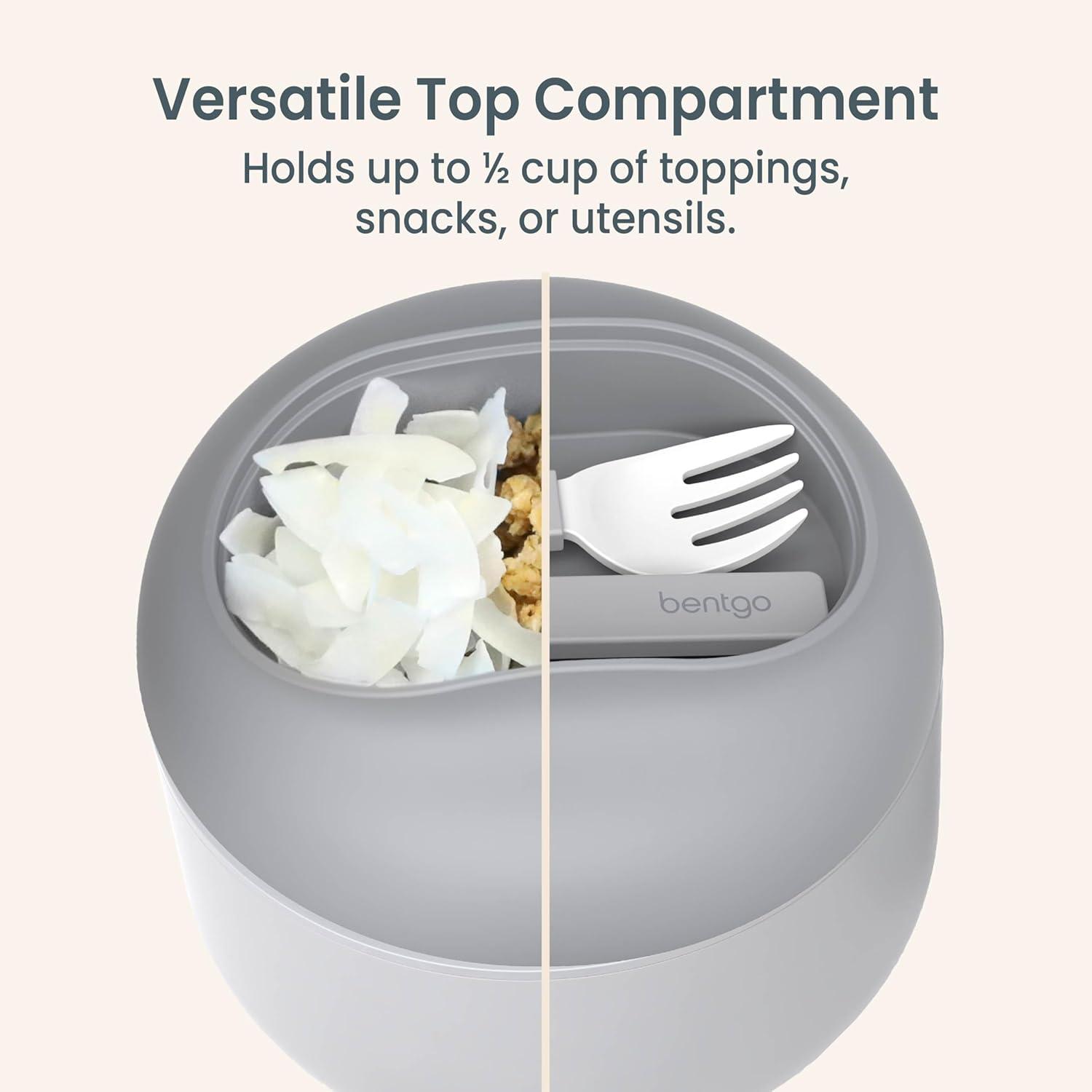 imageBentgo Bowl  Insulated LeakResistant Bowl with Snack Compartment Collapsible Utensils and Improved EasyGrip Design for OntheGo  Holds Soup Rice Cereal ampamp More  BPAFree 212 oz BlushGray