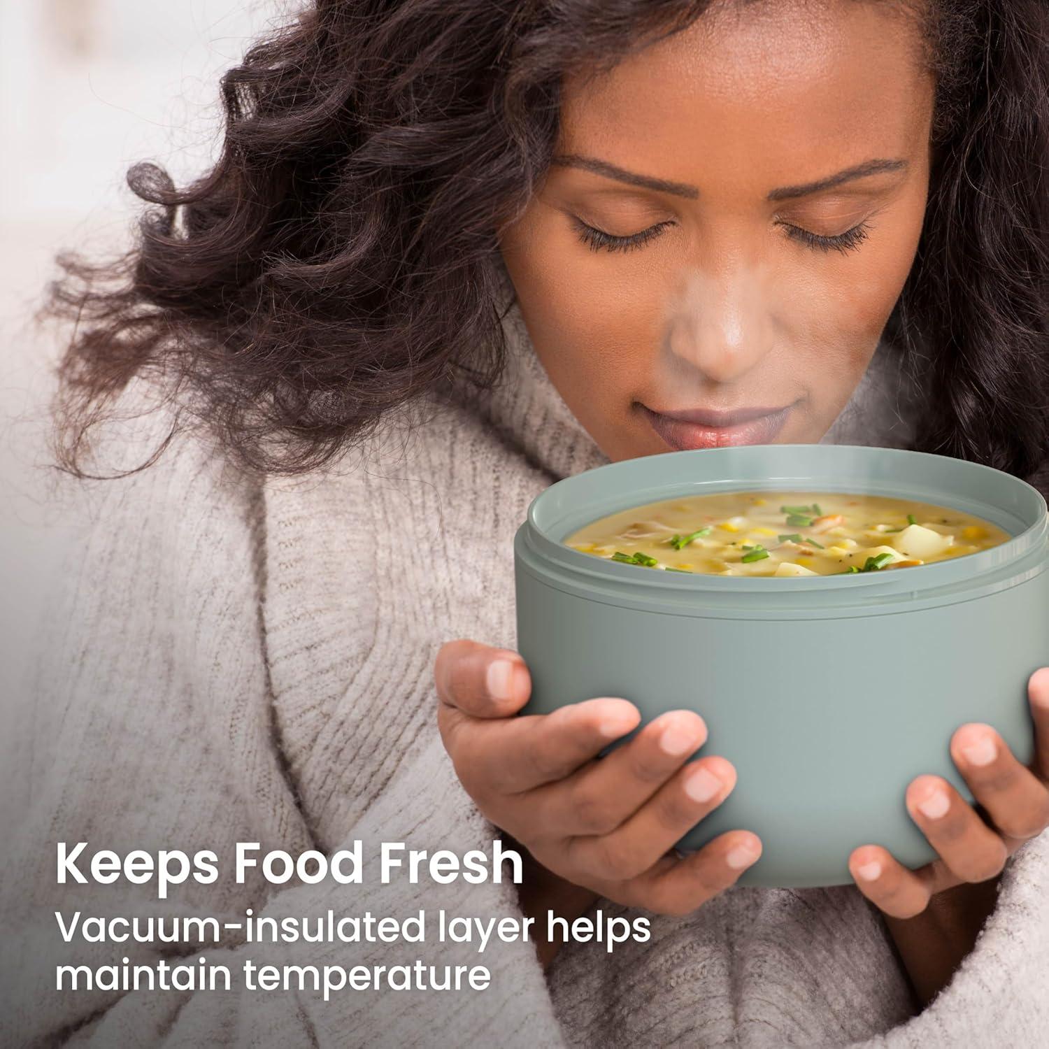 imageBentgo Bowl  Insulated LeakResistant Bowl with Snack Compartment Collapsible Utensils and Improved EasyGrip Design for OntheGo  Holds Soup Rice Cereal ampamp More  BPAFree 212 oz BlushKhaki Green