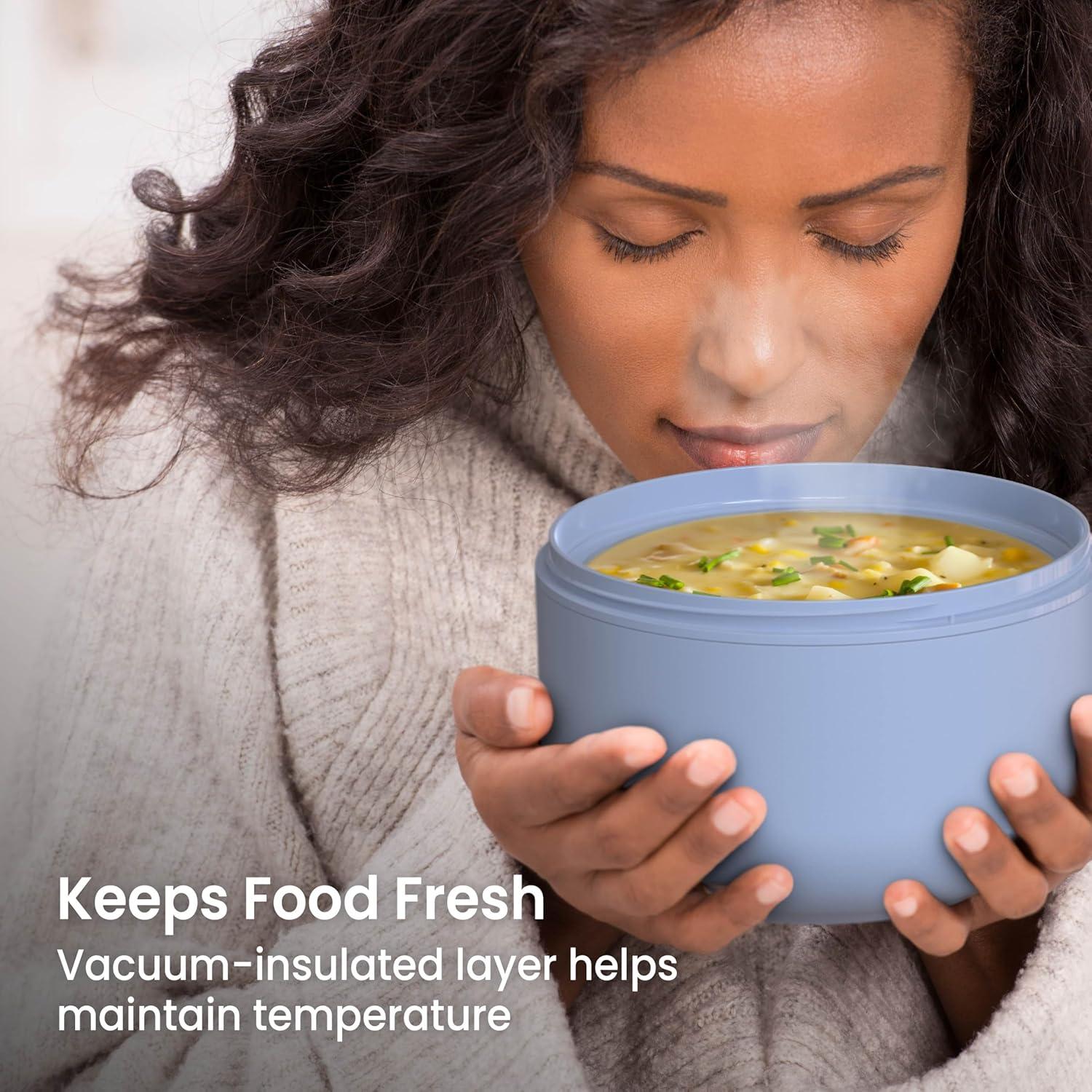 imageBentgo Bowl  Insulated LeakResistant Bowl with Snack Compartment Collapsible Utensils and Improved EasyGrip Design for OntheGo  Holds Soup Rice Cereal ampamp More  BPAFree 212 oz BlushSlate