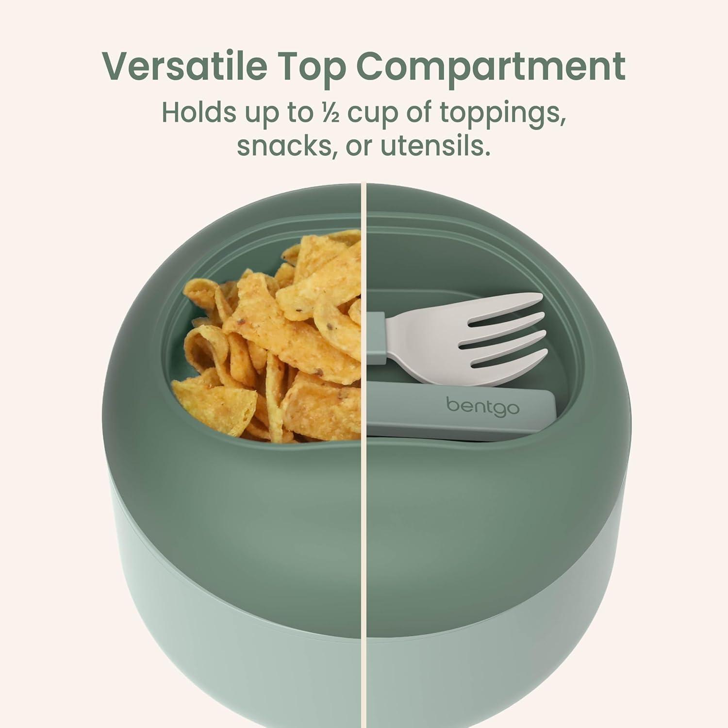 imageBentgo Bowl  Insulated LeakResistant Bowl with Snack Compartment Collapsible Utensils and Improved EasyGrip Design for OntheGo  Holds Soup Rice Cereal ampamp More  BPAFree 212 oz BlushKhaki Green