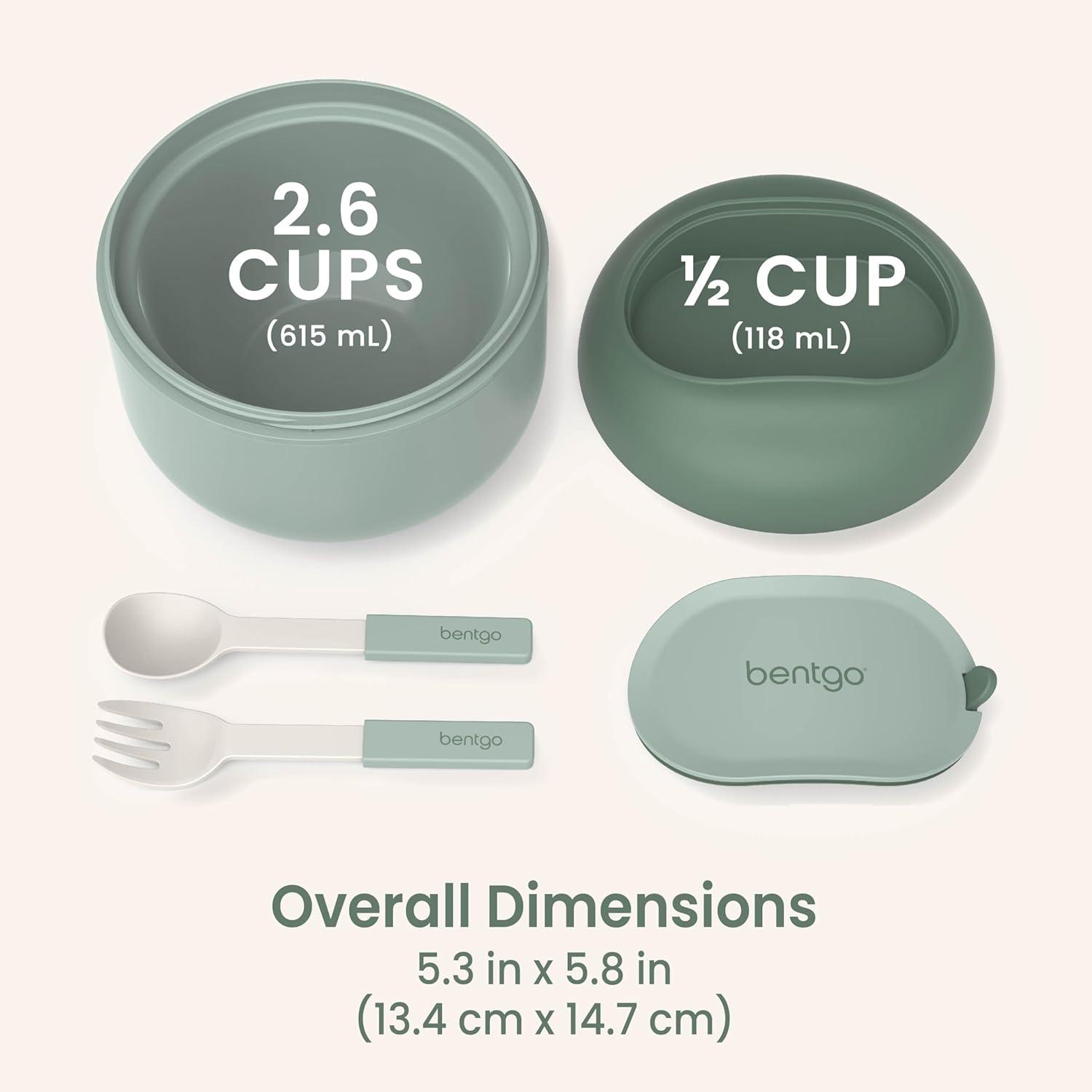 imageBentgo Bowl  Insulated LeakResistant Bowl with Snack Compartment Collapsible Utensils and Improved EasyGrip Design for OntheGo  Holds Soup Rice Cereal ampamp More  BPAFree 212 oz BlushKhaki Green