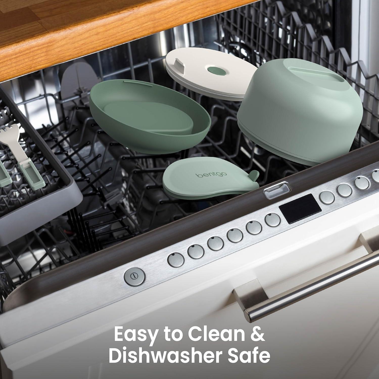 imageBentgo Bowl  Insulated LeakResistant Bowl with Snack Compartment Collapsible Utensils and Improved EasyGrip Design for OntheGo  Holds Soup Rice Cereal ampamp More  BPAFree 212 oz BlushKhaki Green