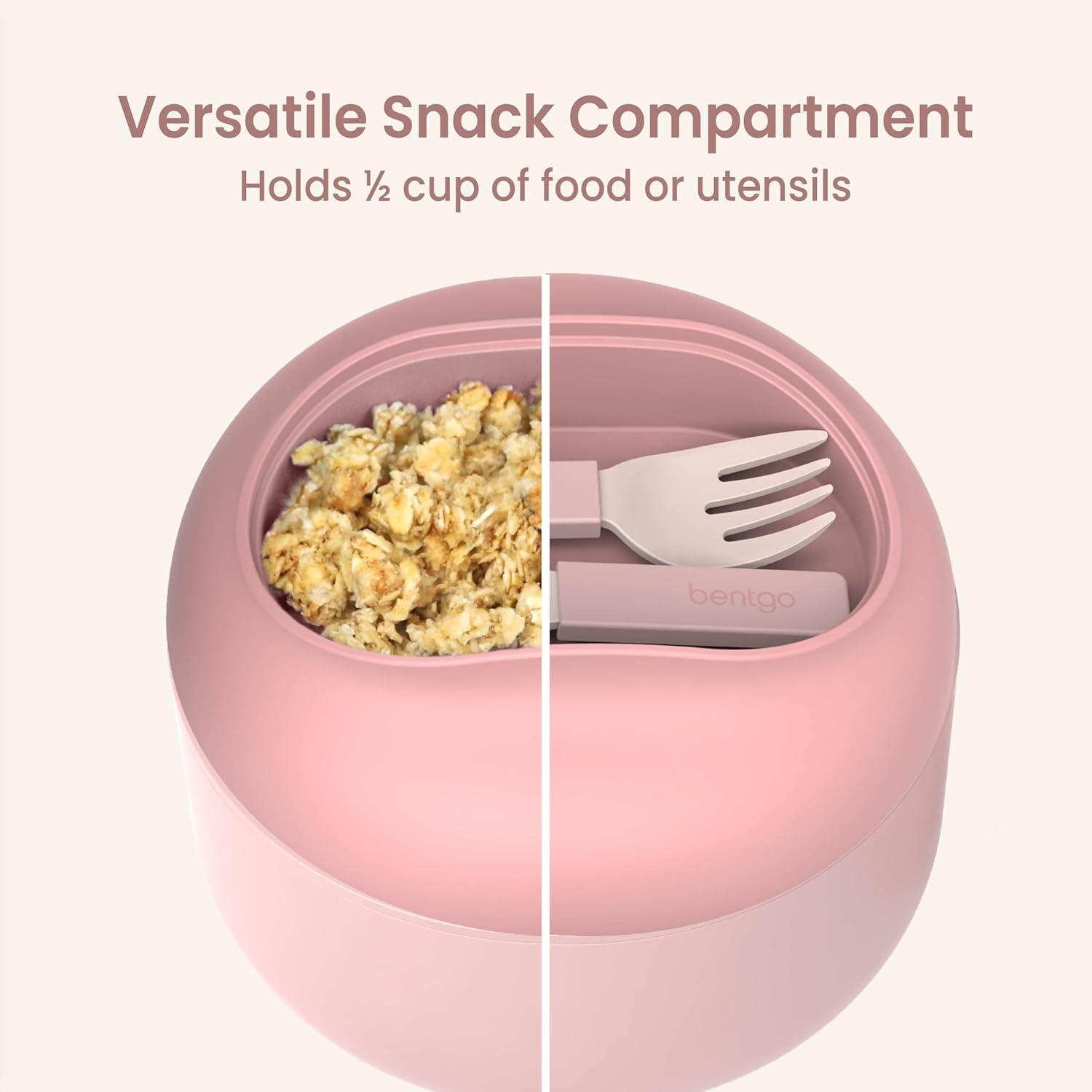 imageBentgo Bowl  Insulated LeakResistant Bowl with Snack Compartment Collapsible Utensils and Improved EasyGrip Design for OntheGo  Holds Soup Rice Cereal ampamp More  BPAFree 212 oz BlushBlush