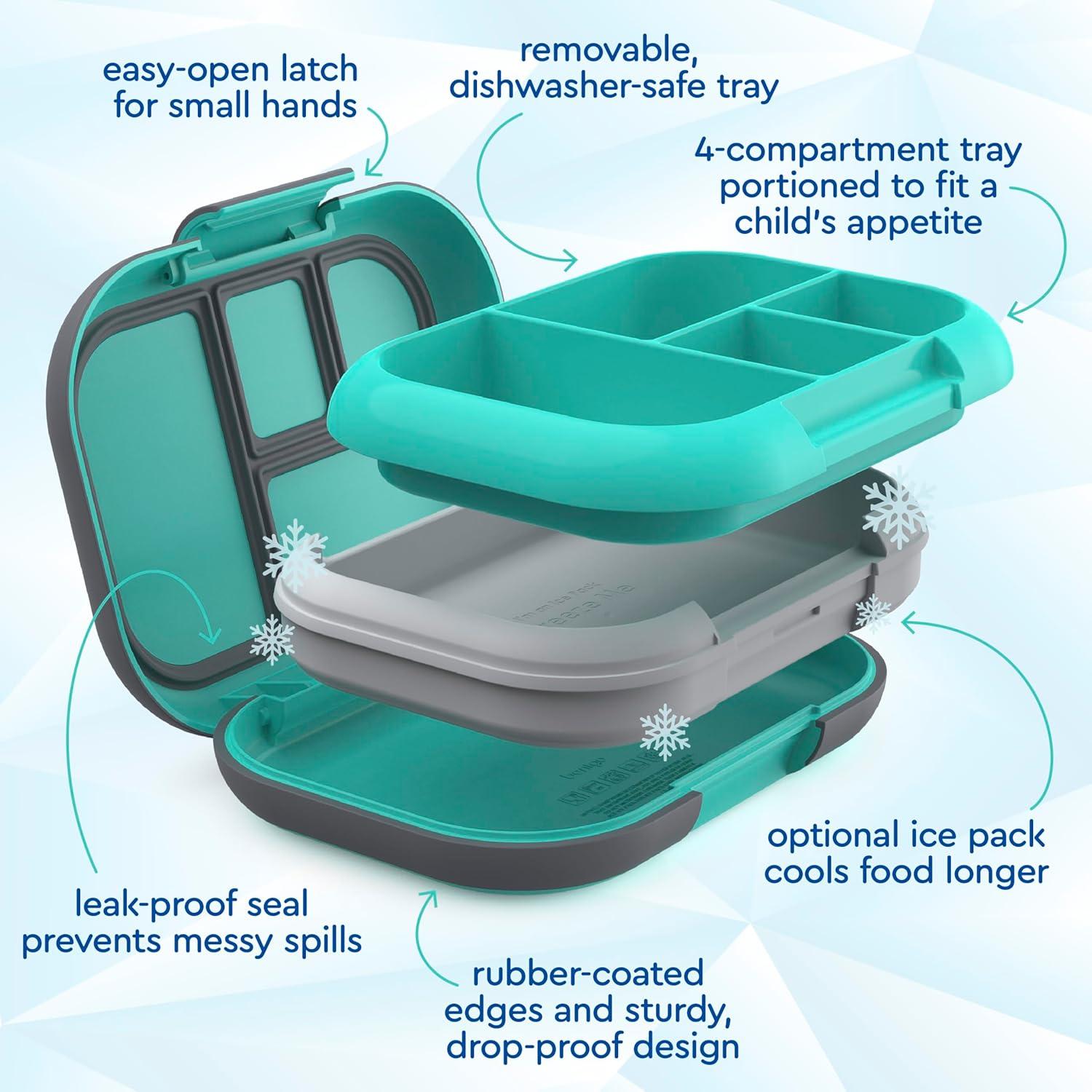 imageBentgo Chill Kids LeakProof Lunch Box  4Compartment Bento Box with BuiltIn Ice Pack 33 Cup Capacity PFAS ampamp BPAFree Microwave ampamp Dishwasher Safe Ideal Size for Ages 3 to 7 PurpleElectric Aqua