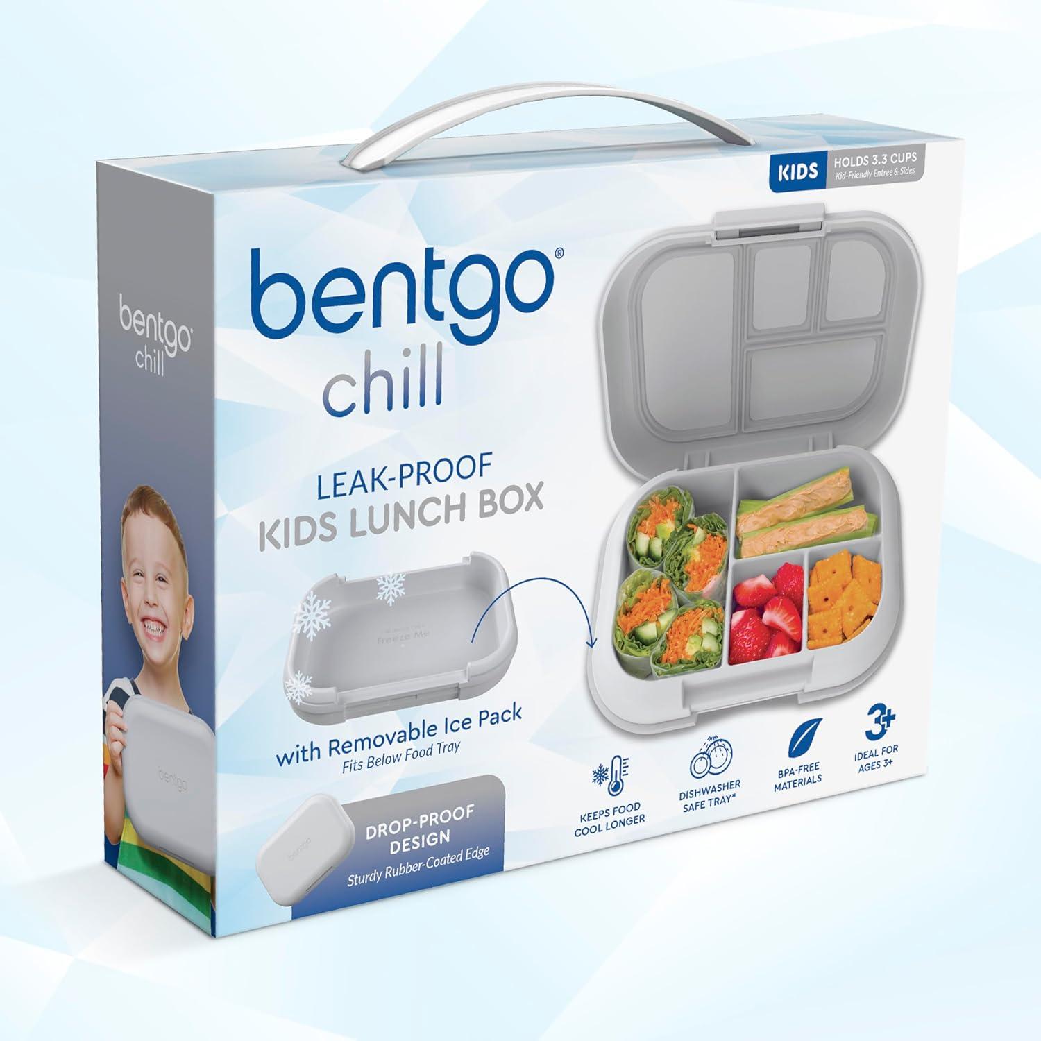imageBentgo Chill Kids LeakProof Lunch Box  4Compartment Bento Box with BuiltIn Ice Pack 33 Cup Capacity PFAS ampamp BPAFree Microwave ampamp Dishwasher Safe Ideal Size for Ages 3 to 7 PurpleGray