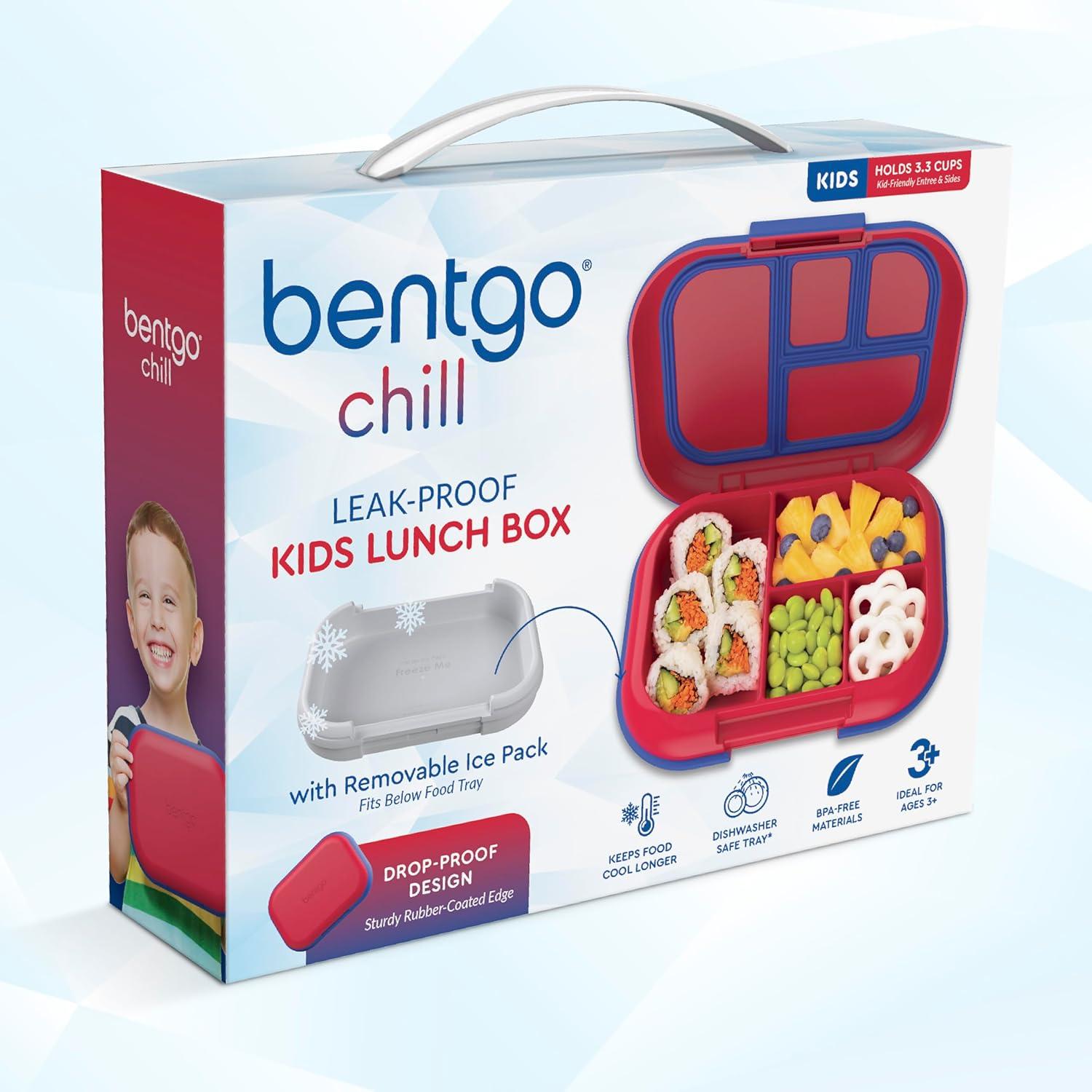 imageBentgo Chill Kids LeakProof Lunch Box  4Compartment Bento Box with BuiltIn Ice Pack 33 Cup Capacity PFAS ampamp BPAFree Microwave ampamp Dishwasher Safe Ideal Size for Ages 3 to 7 PurpleRedRoyal