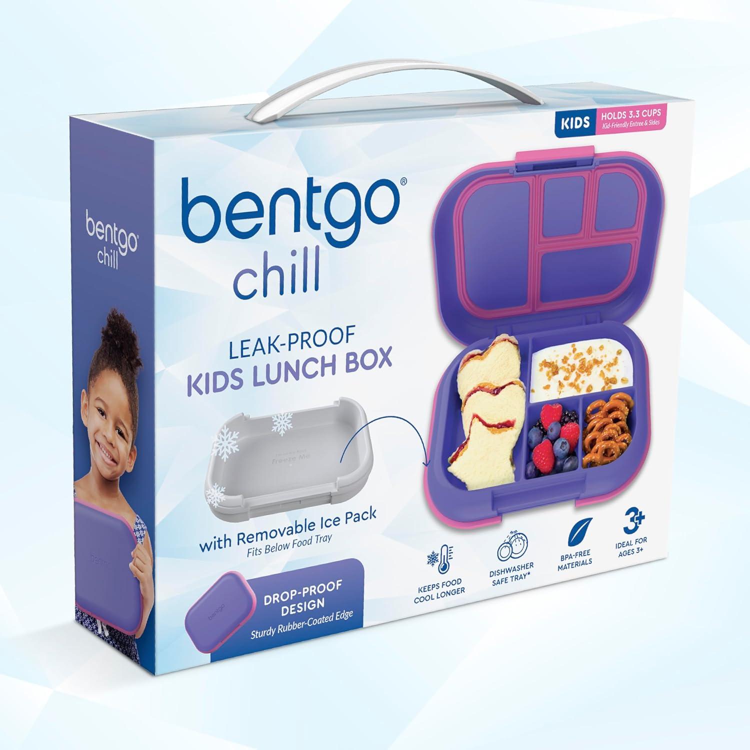 imageBentgo Chill Kids LeakProof Lunch Box  4Compartment Bento Box with BuiltIn Ice Pack 33 Cup Capacity PFAS ampamp BPAFree Microwave ampamp Dishwasher Safe Ideal Size for Ages 3 to 7 PurpleElectric Violet