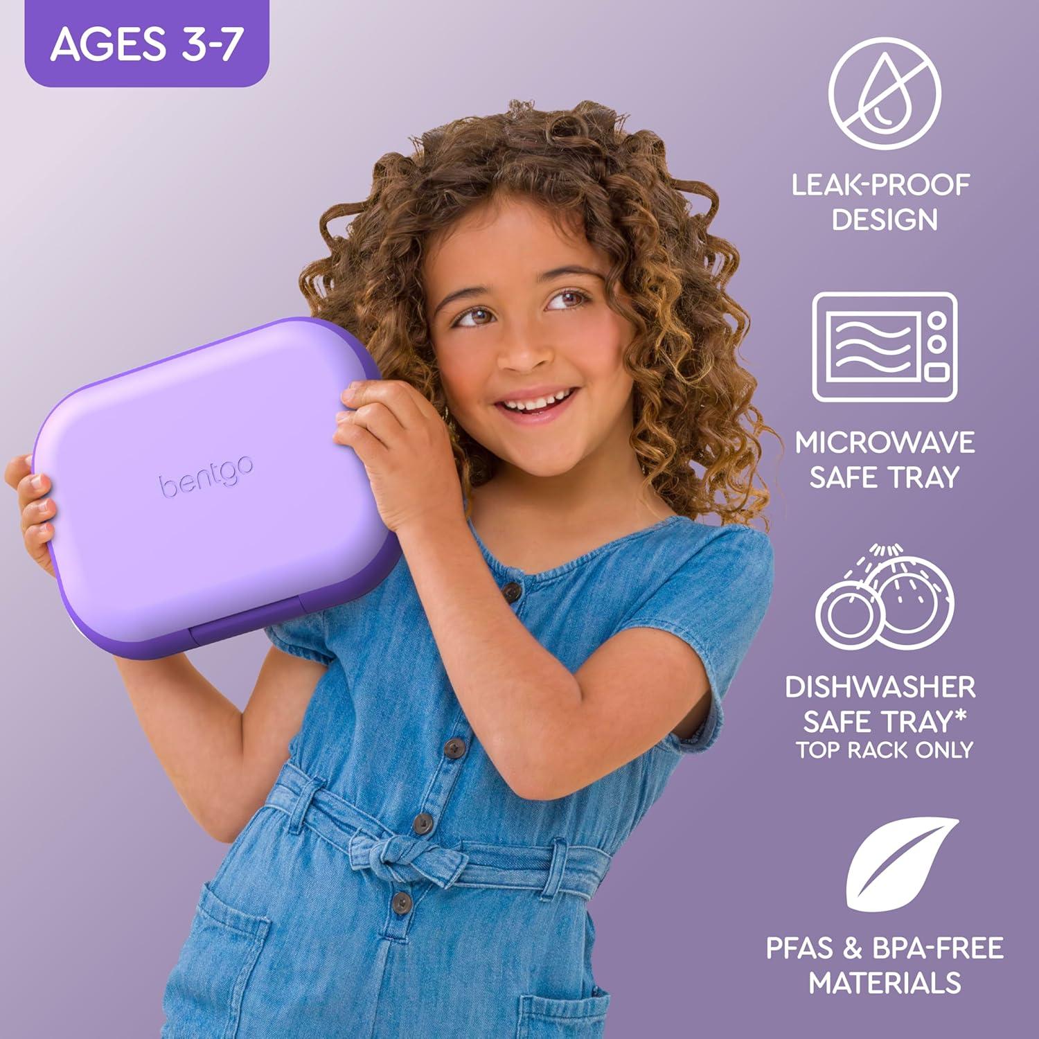 imageBentgo Chill Kids LeakProof Lunch Box  4Compartment Bento Box with BuiltIn Ice Pack 33 Cup Capacity PFAS ampamp BPAFree Microwave ampamp Dishwasher Safe Ideal Size for Ages 3 to 7 PurplePurple